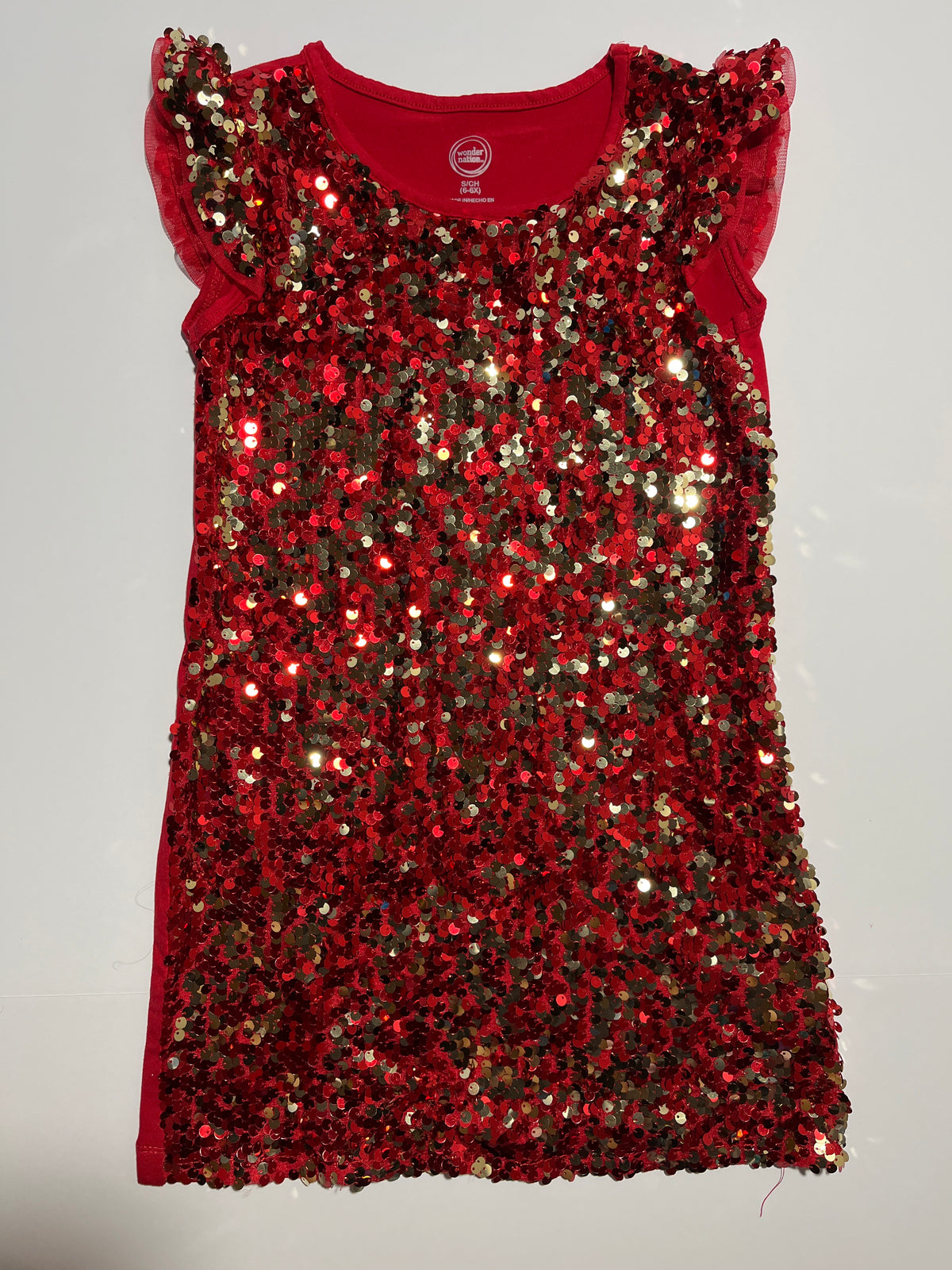 #150 girls 6/6x wonder nation red gold sequin dress