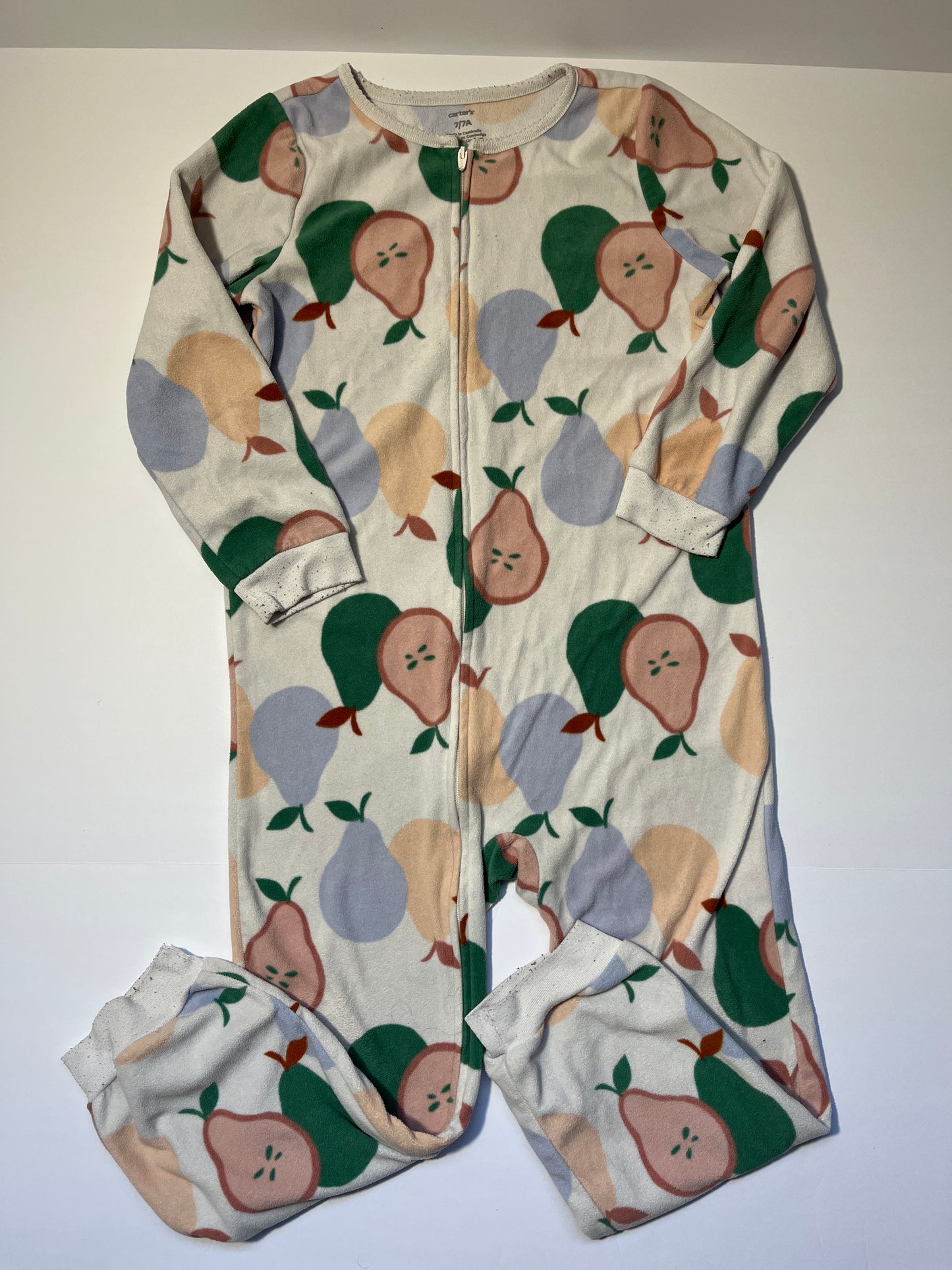 #150 carters girls size 7 fleece footless pear pajamas
