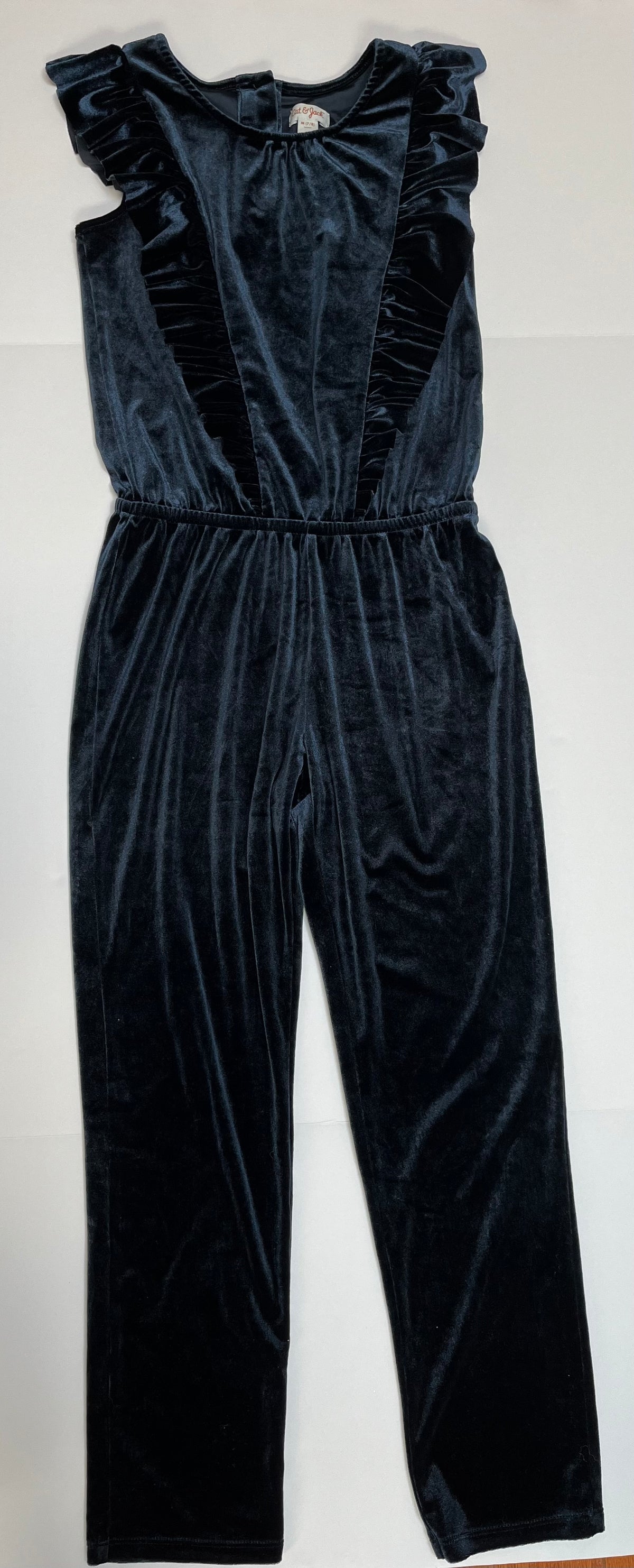 #150 girls M 7/8 cat and jack velvet jumpsuit navy blue