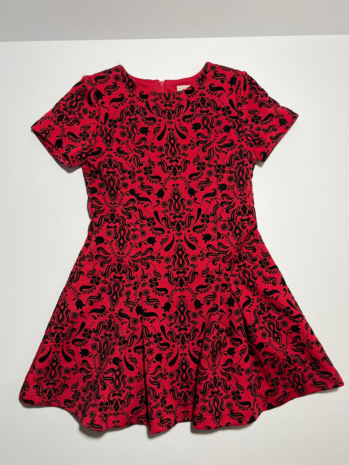 #150 girls 7 GB girls red black velvet flocked fitted dress
