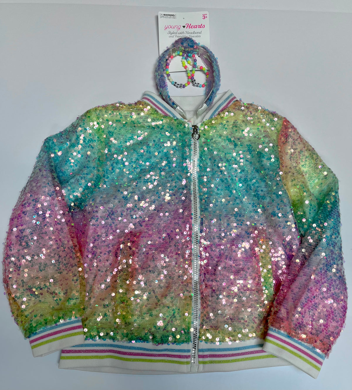 #150 girls 10 sequin ombré pastel jacket And headband