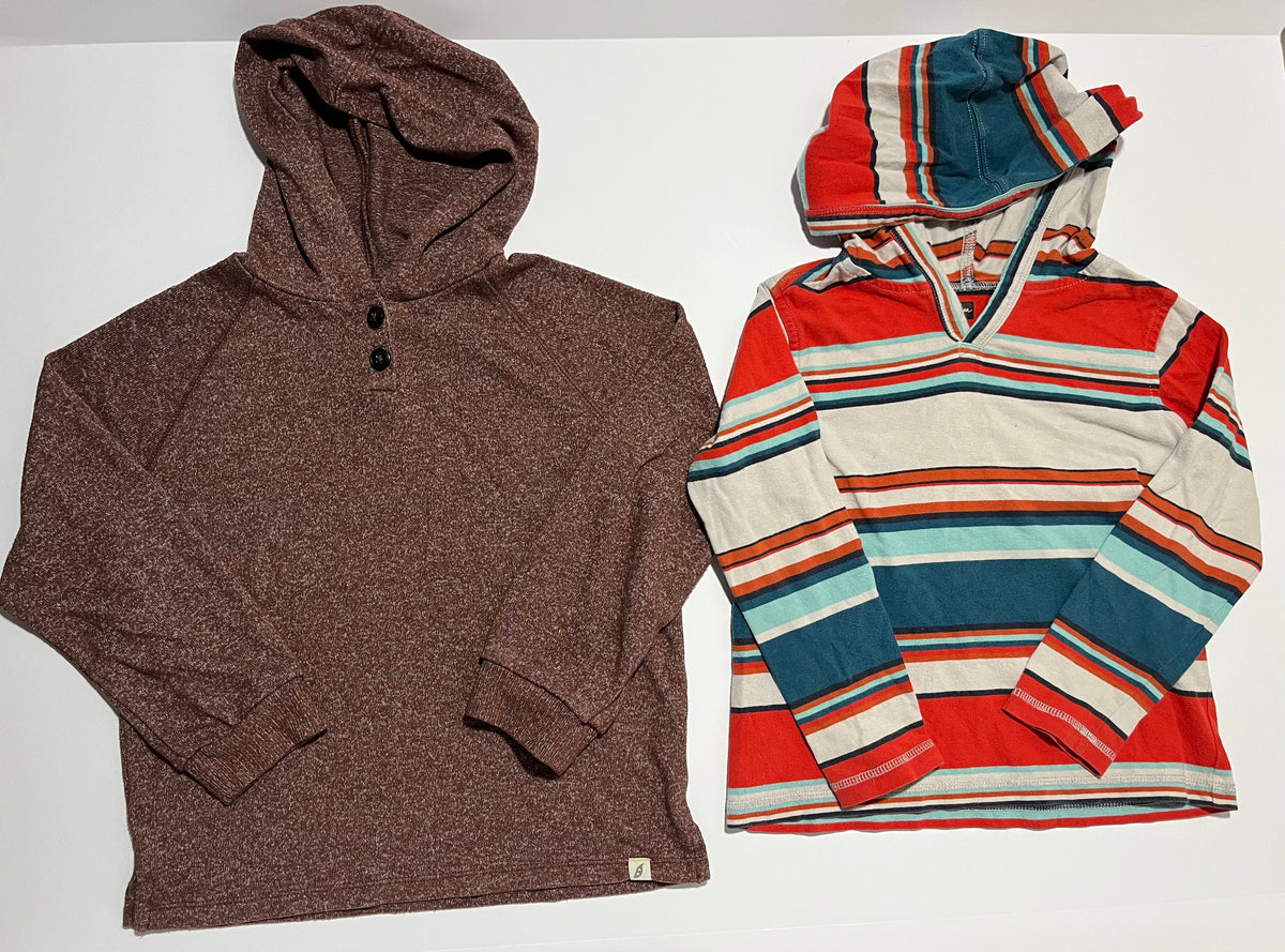 #150 boys size 4t hooded long sleeve shirts tea collection red blue stripe, maroon easy peasy