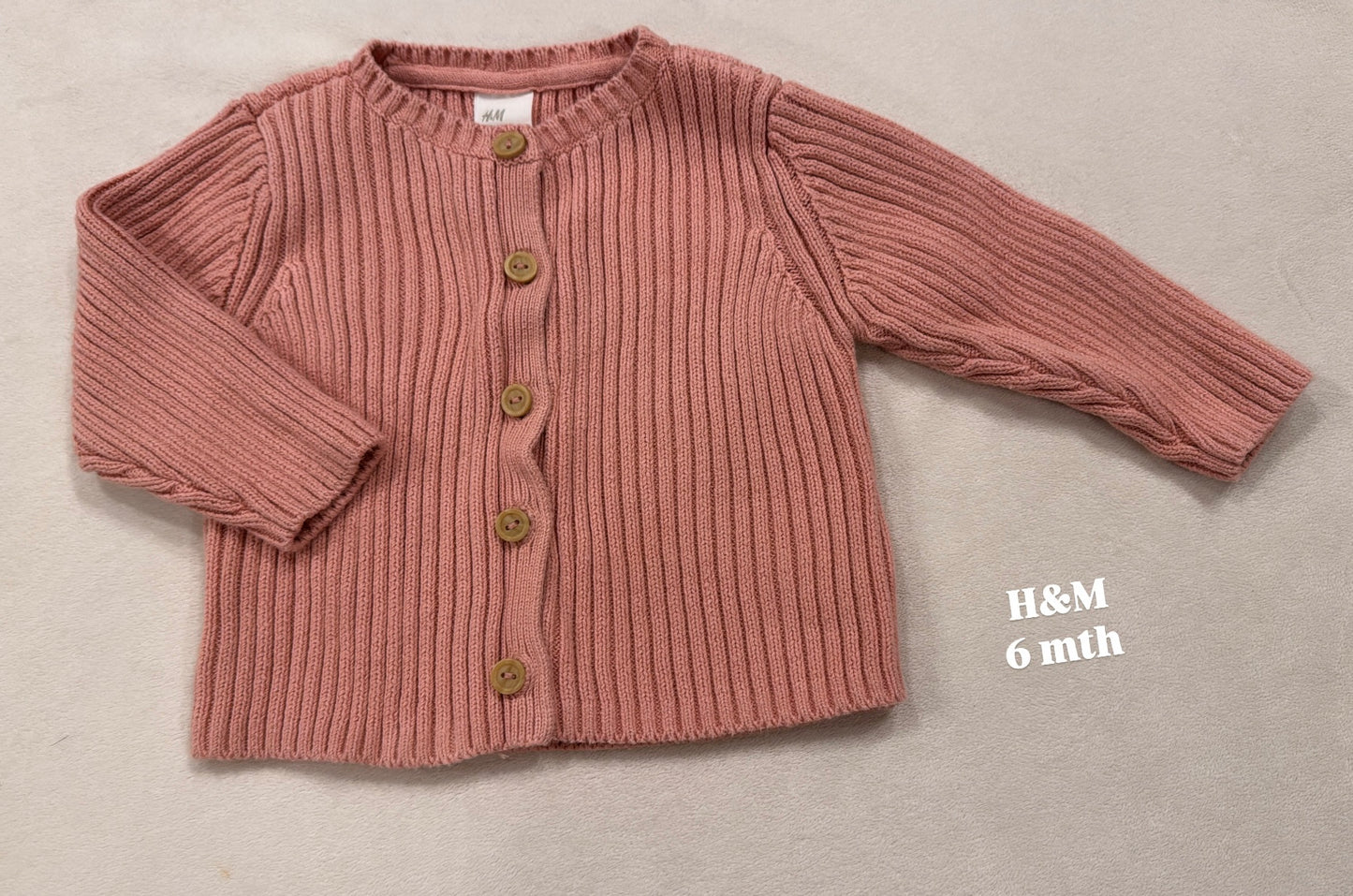 #145 H&M pink cardigan Girls 6 mth EUC