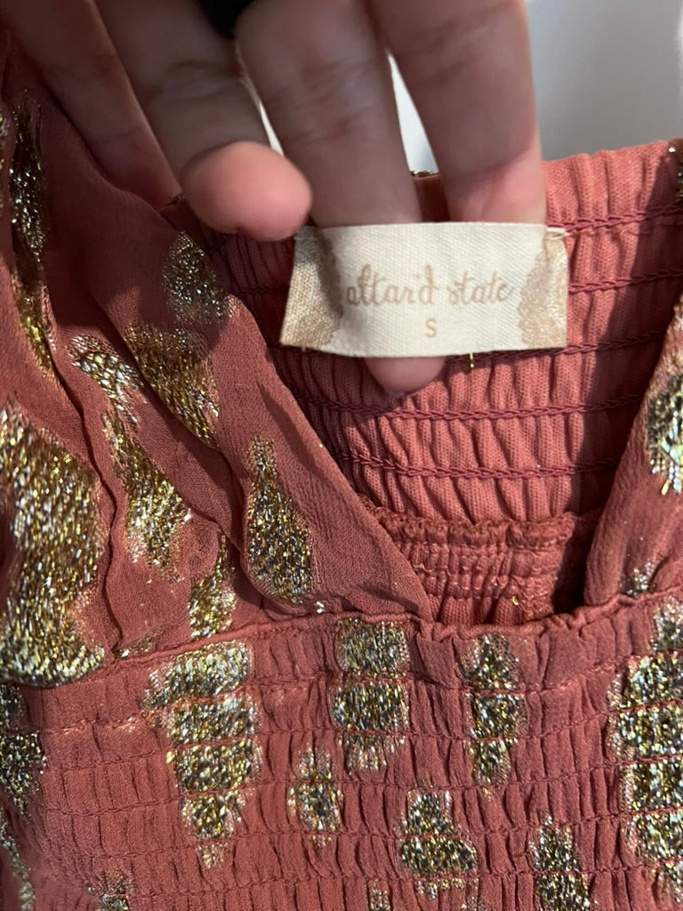 Seller #76 - Altar'd State Maxi Dress Peach/Gold - NWT - Size Small