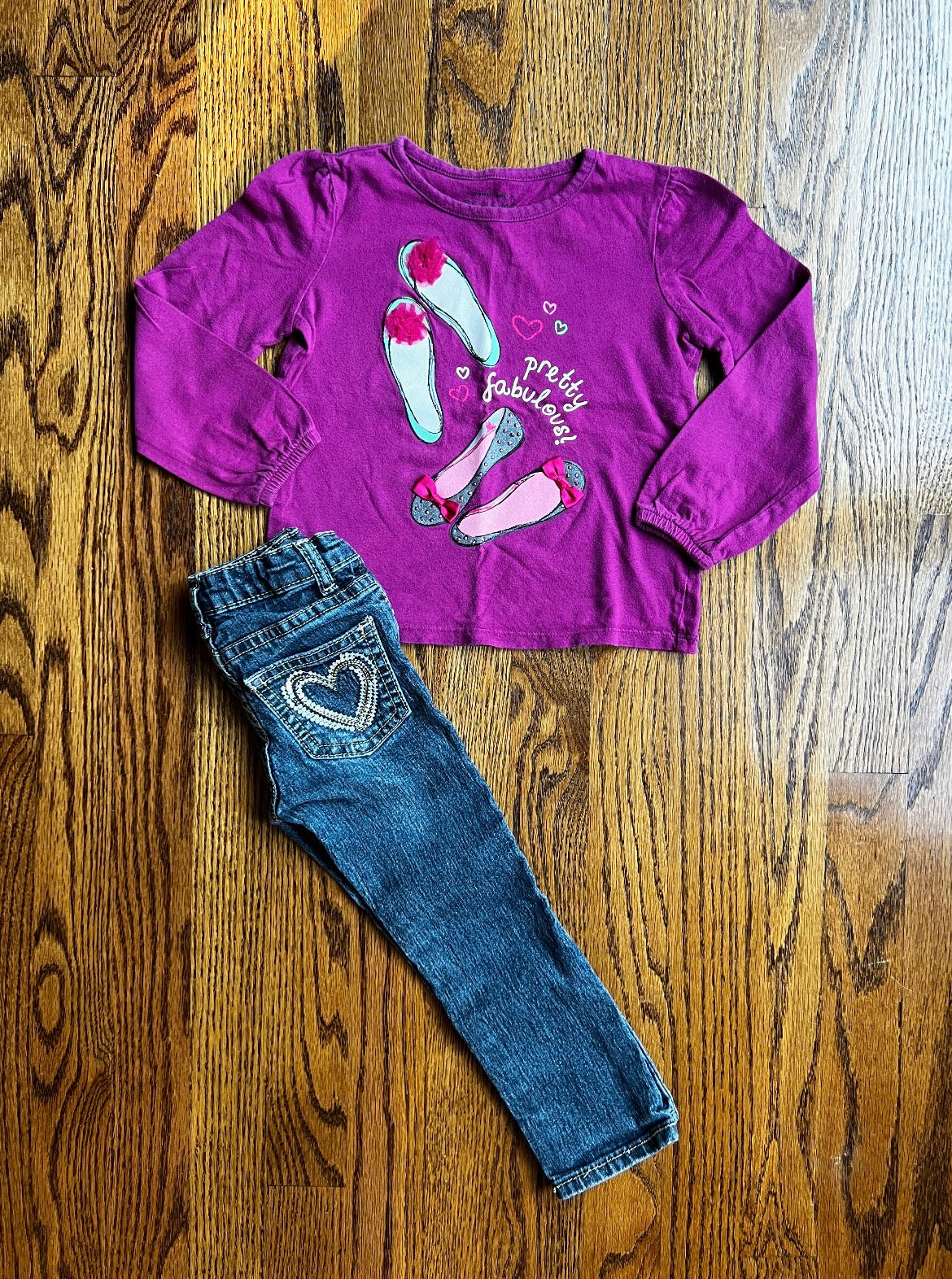 Seller #115 - Sonoma / Arizona Girls 3T Outfit (Purple/Pink Long Sleeve Top with Skinny Jeans), GUC