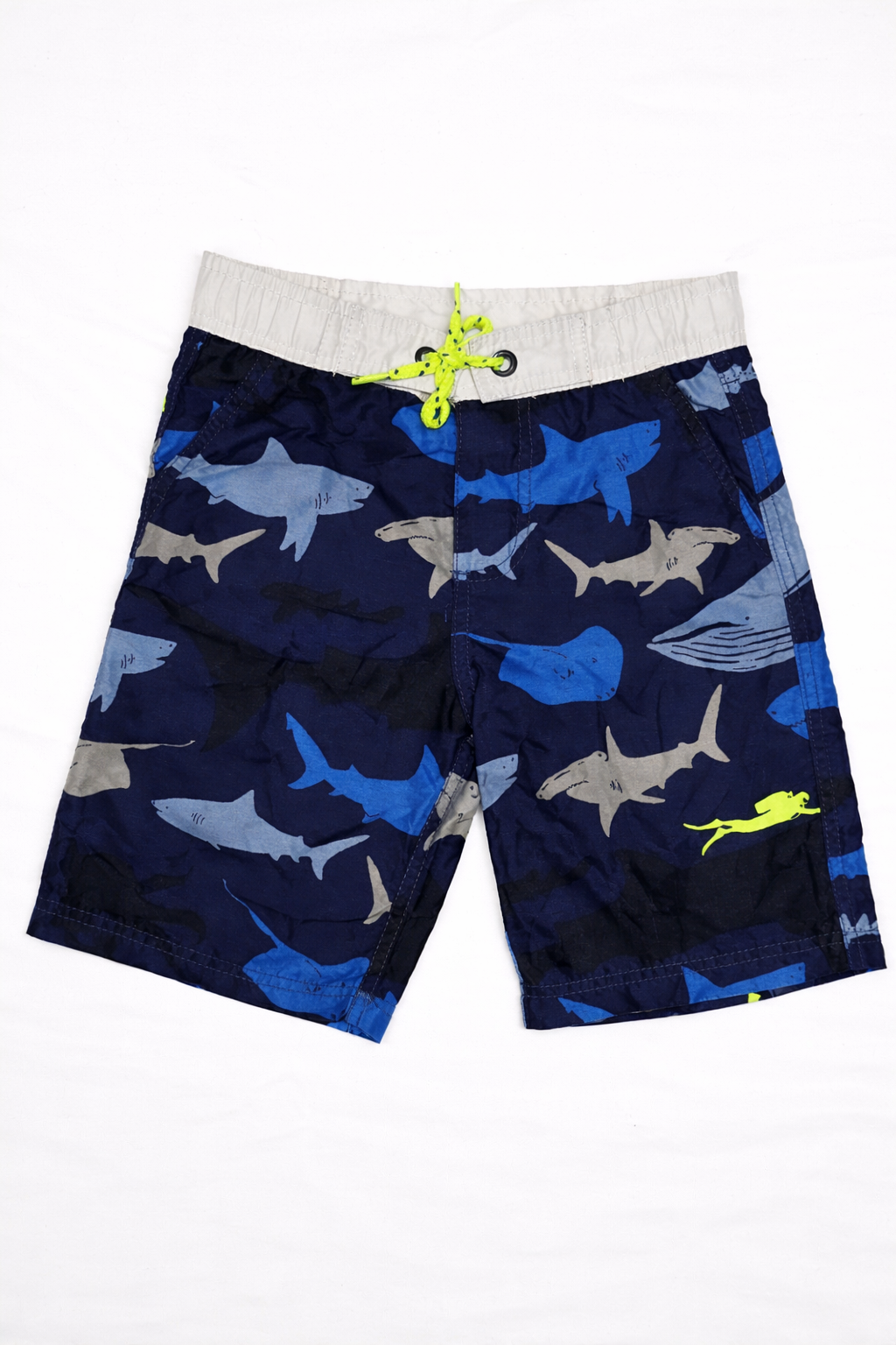 #91 REDUCED Boys 6/7 Boden board shorts - ocean theme EUC