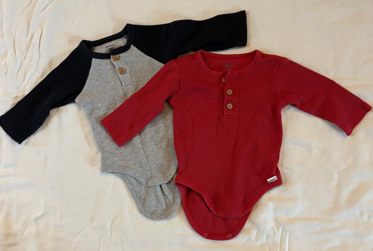 Seller 34 -2 Waffle Henley long sleeve bodysuit size 3-6 mo