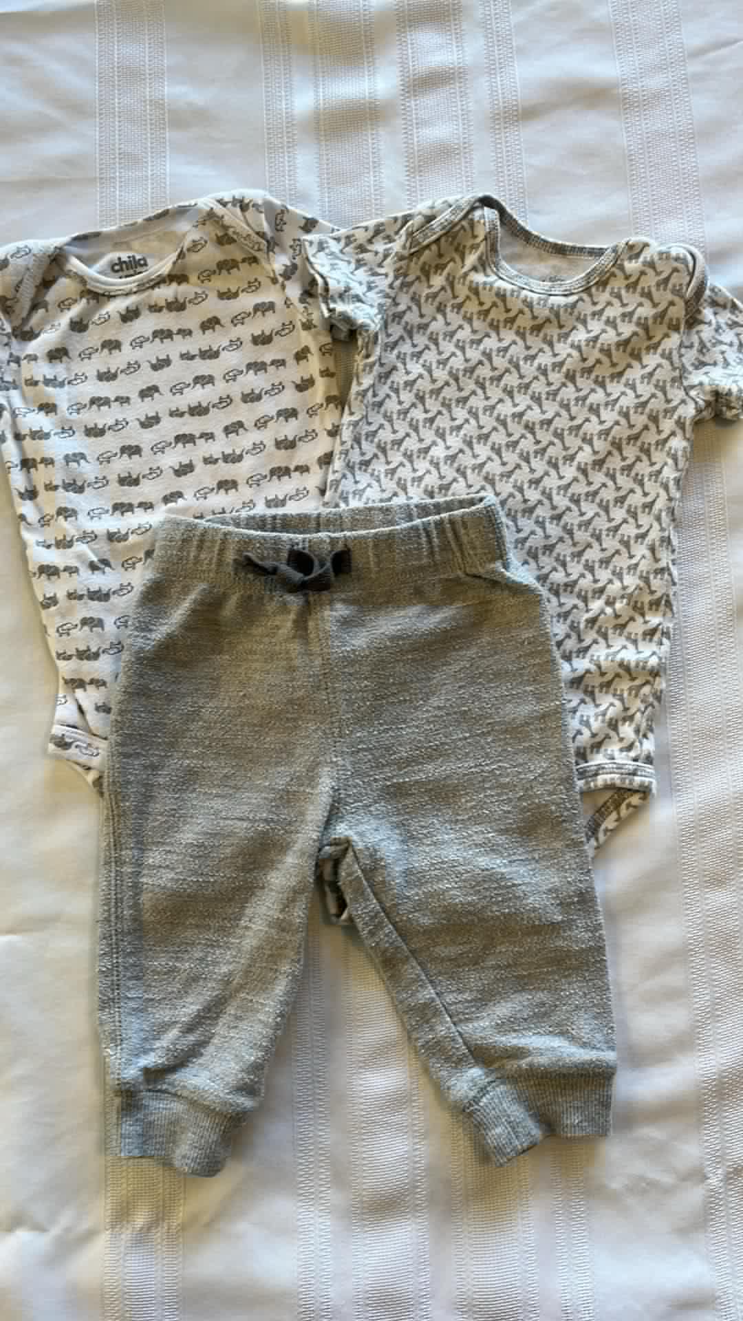 #29 Boys 3-6 mo nubby Sweats and animal onesies EUC