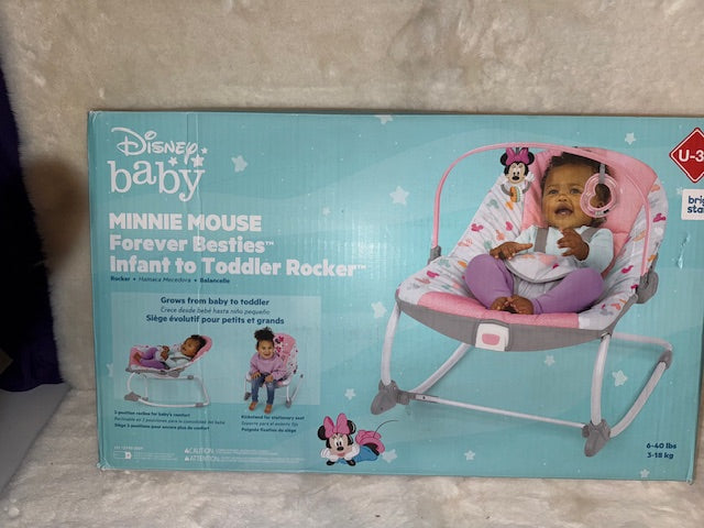 #84 Minnie Mouse Disney baby 2-in-1 Slip Resistant Vibrating Infant & Toddler Baby Rocker Chair by Bright Stars. NIB (reduced)