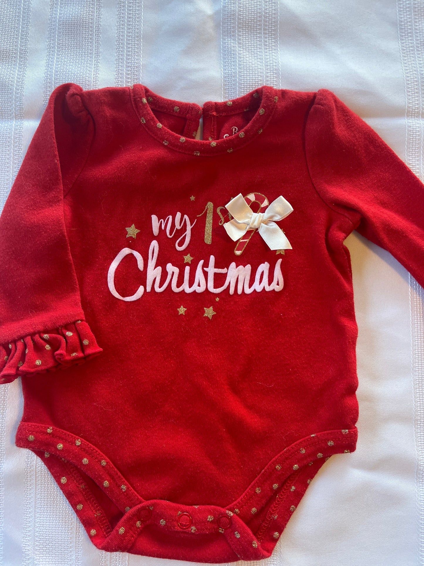 #29 3 mo. Girls First Christmas onesie EUC
