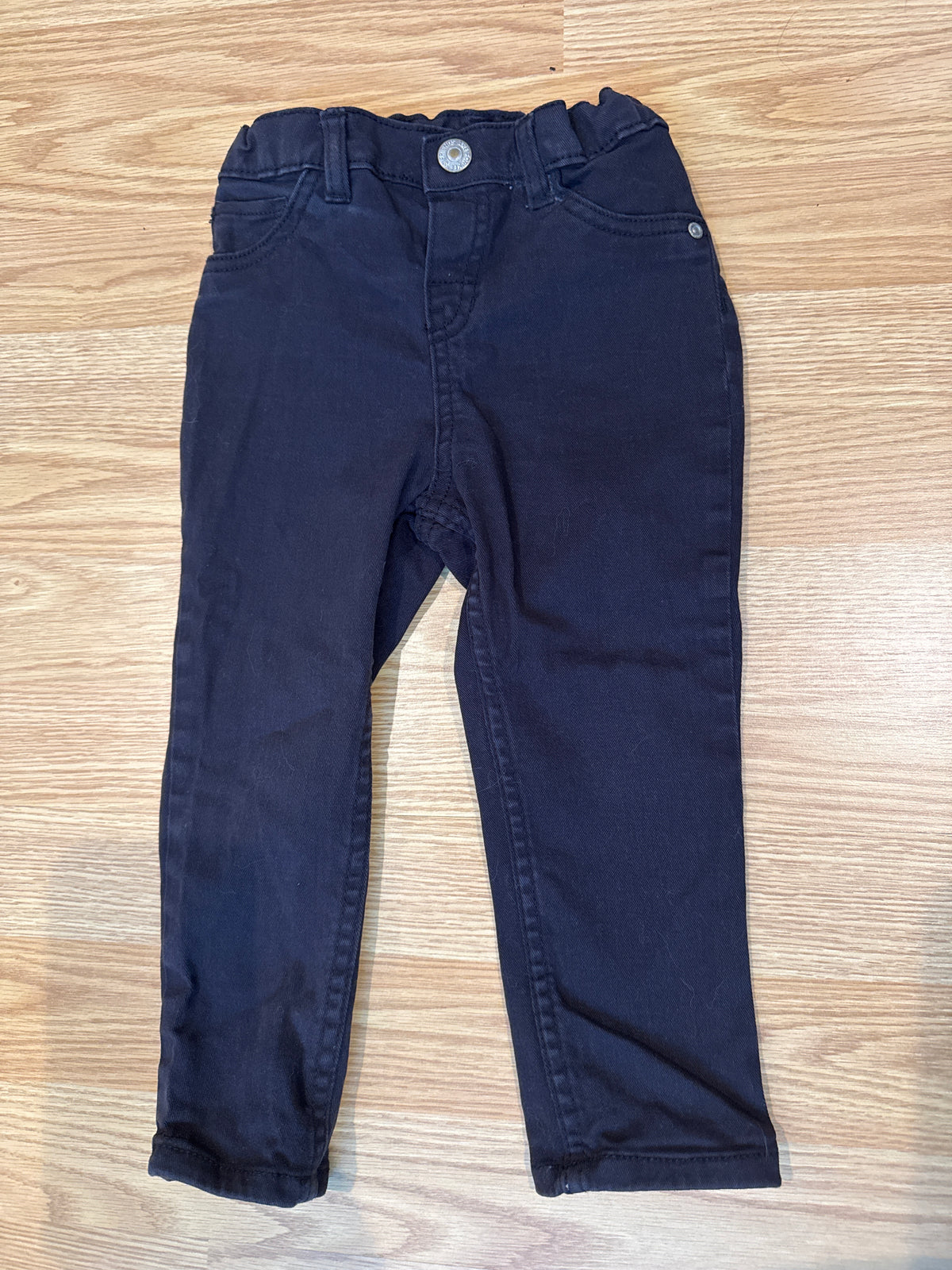 #87 H&M 18 month boys black denim adjustable wait snap jeans EUC