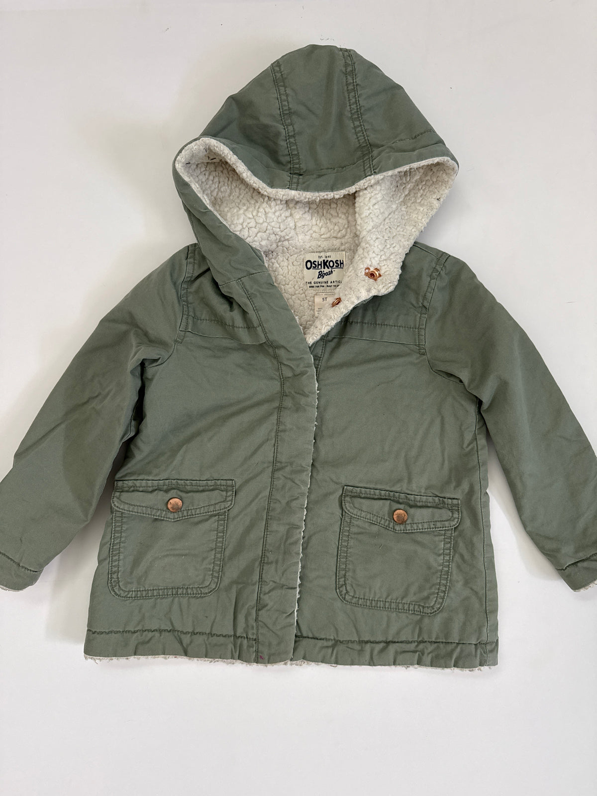 #64 Oshkosh Sherpa Lined Green Field Jacket Size 5T