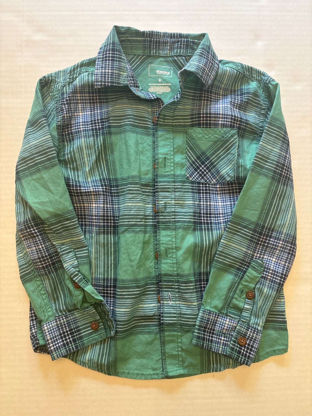 Seller 118 VGUC Boys Sonoma Green/Navy button down Size 6