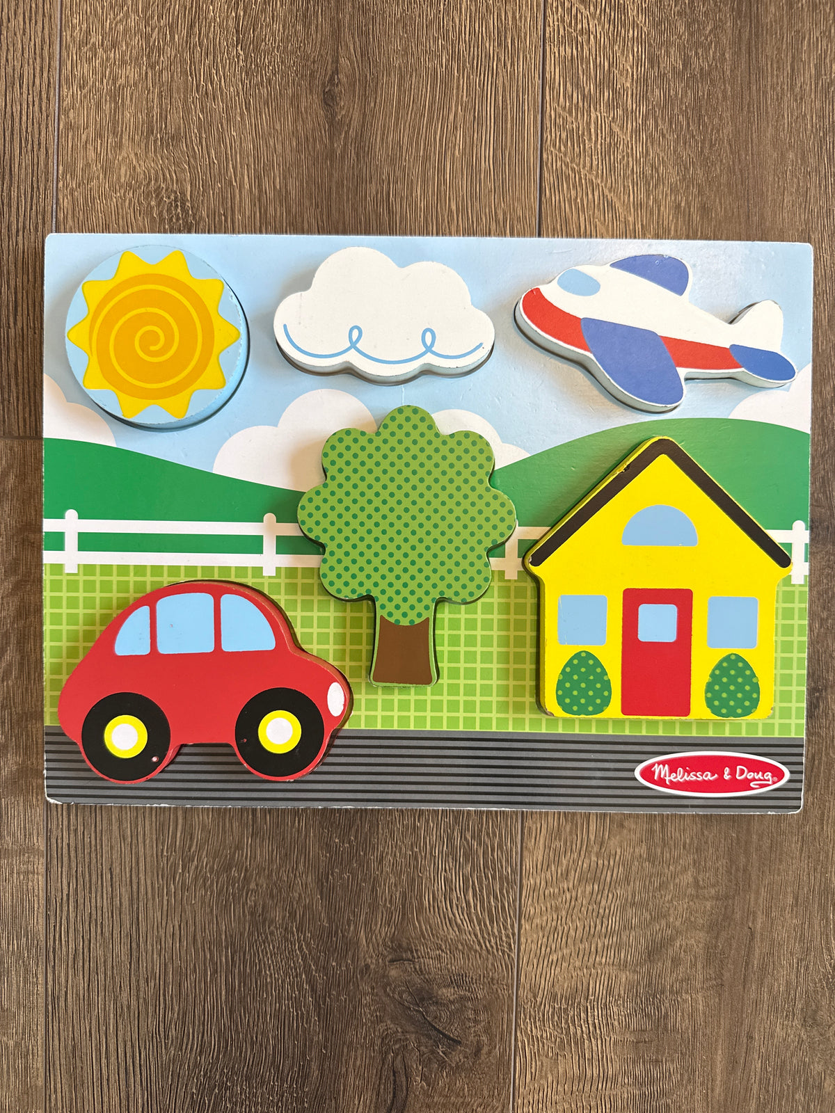 #173 Melissa & Doug yellow house scene Chunky Puzzle