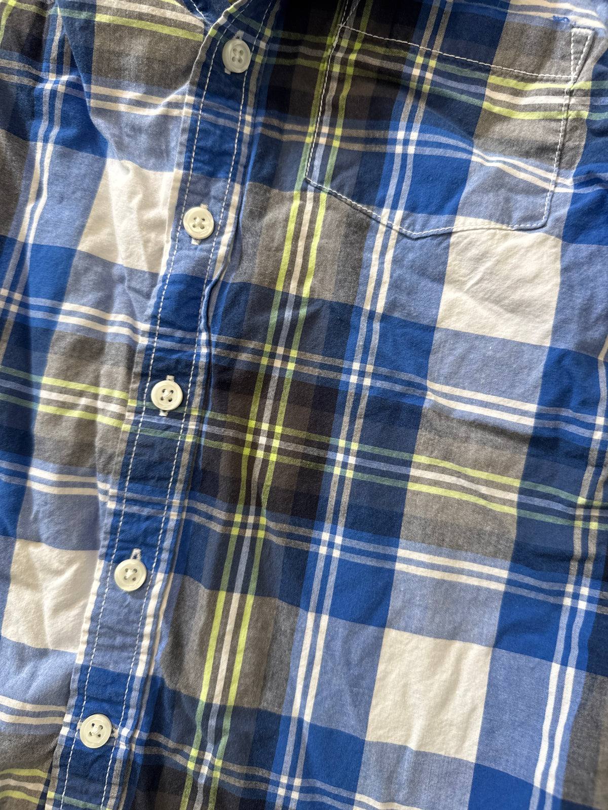 #149 Boys Gymboree 7/8 blue and lime button down