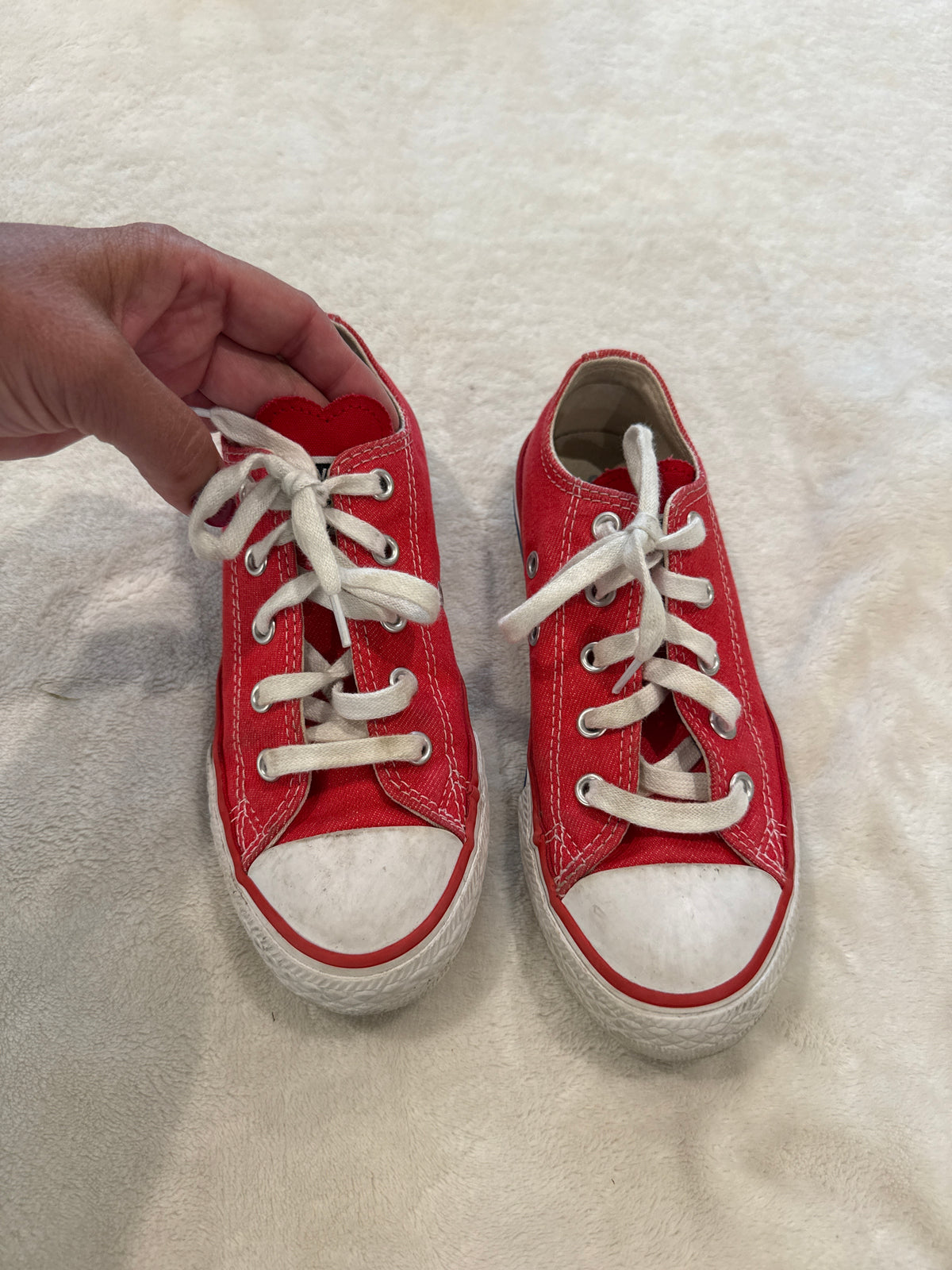 #81 Girls Shoe size 13 red converse with hearts