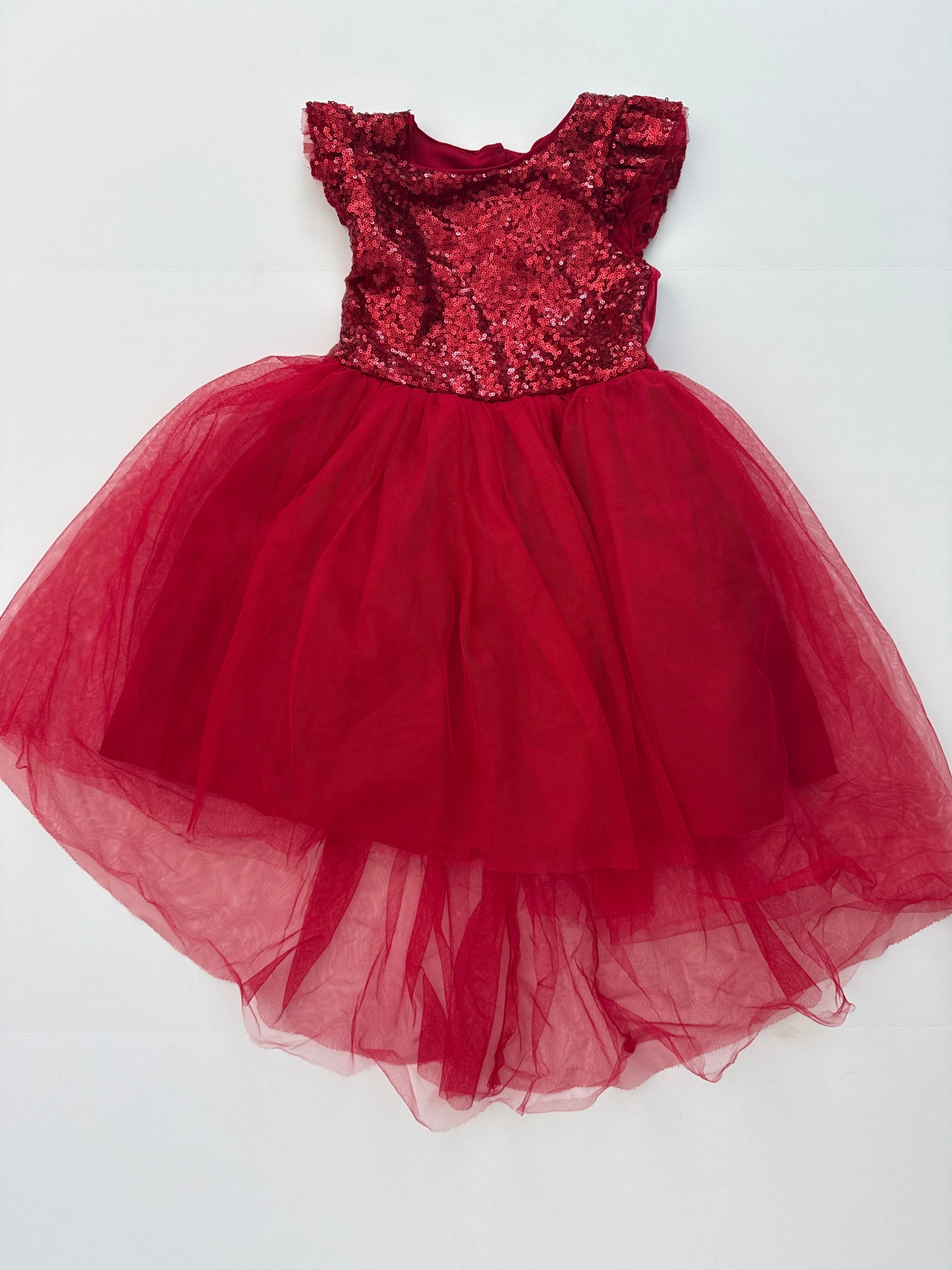 #96 Girls Sparkly Red Tulle Dress Size 4/5