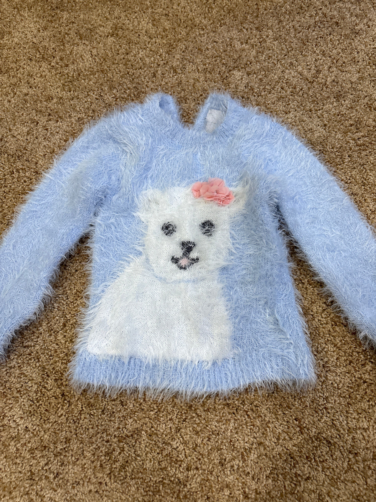 #47, girls 3T, Lil’ Pixies light blue puppy sweater