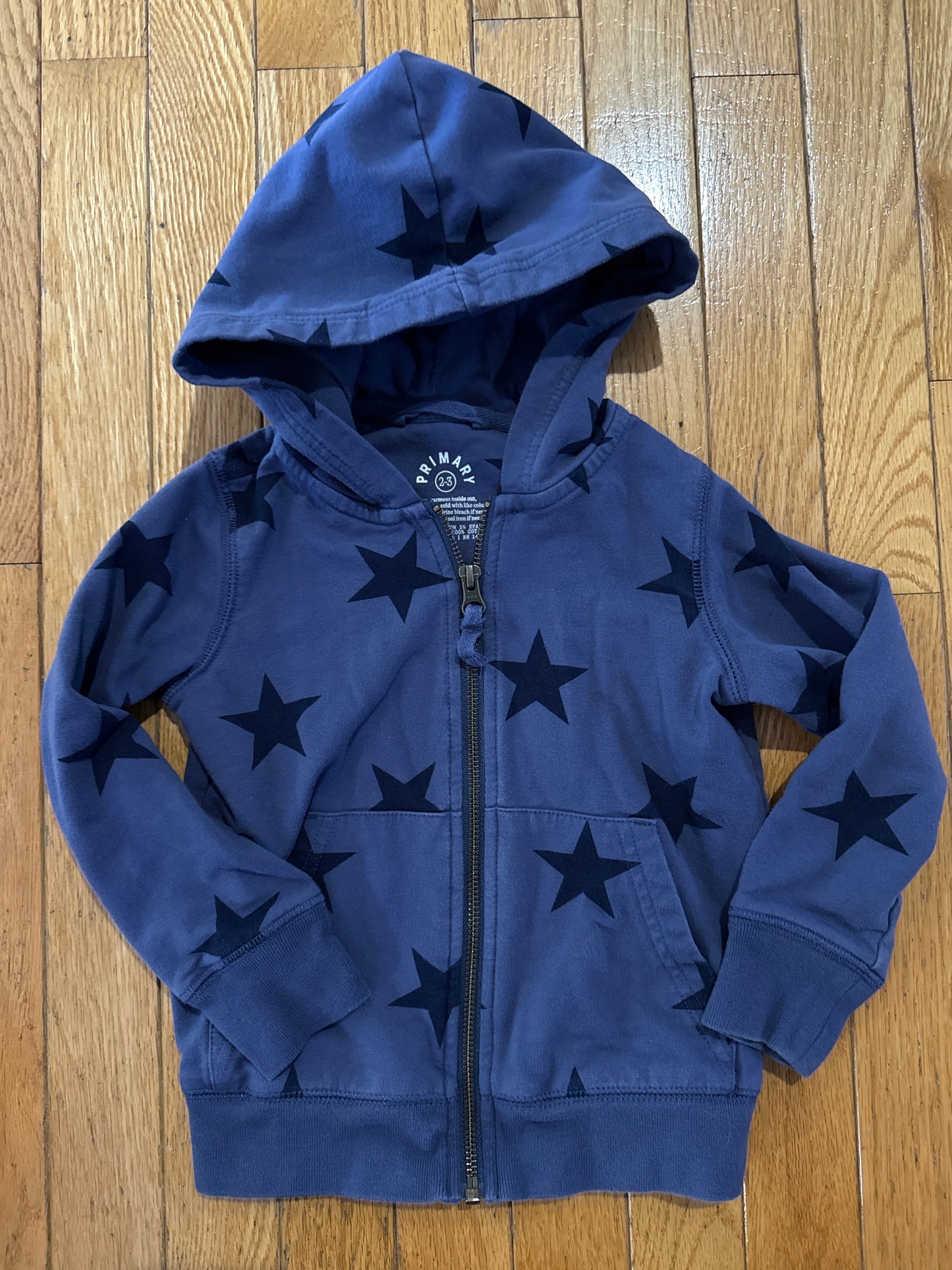178 primary 2-3 navy star zip hoodie gender neutral VGUC