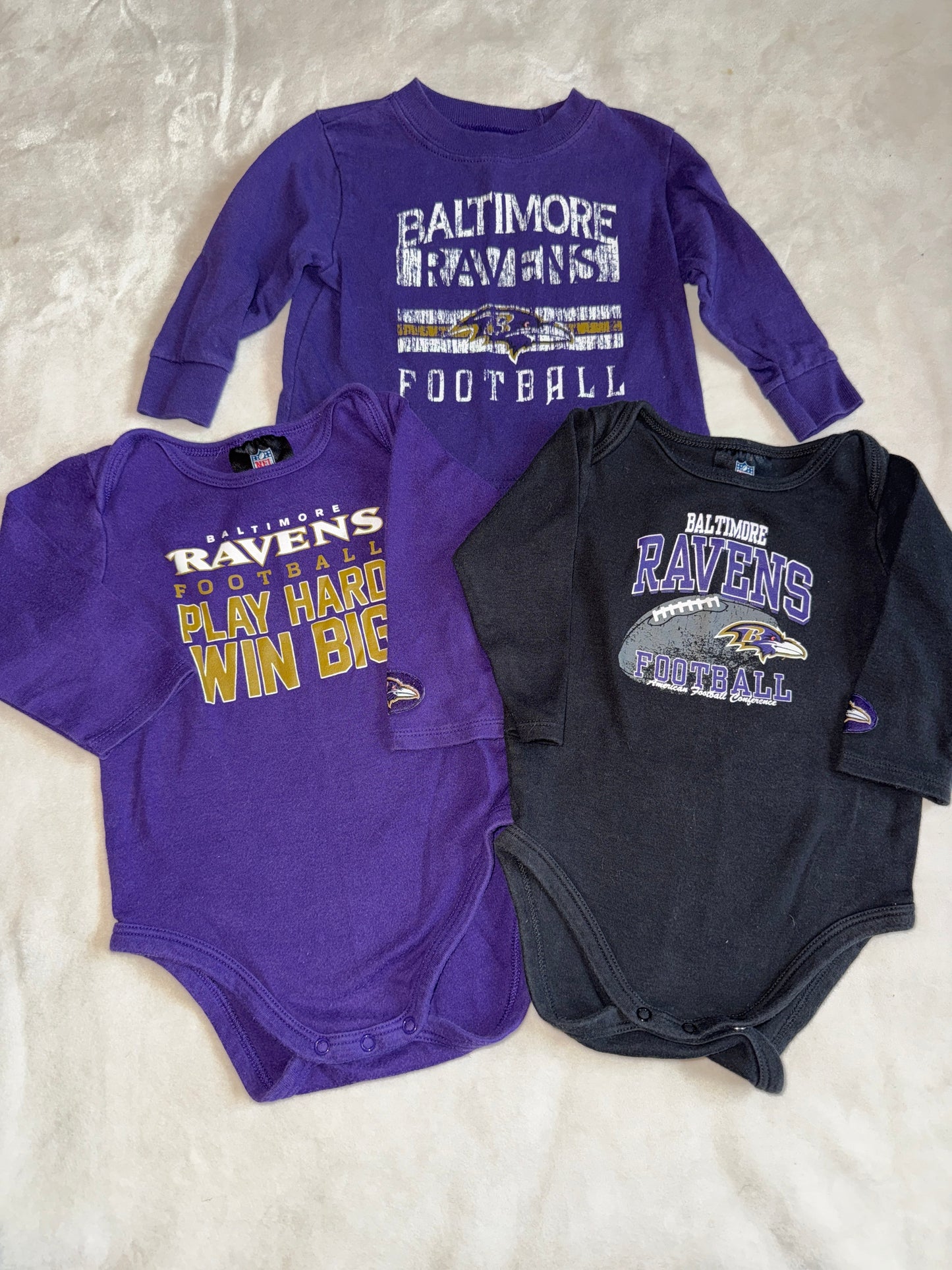 Seller #216, Baltimore Ravens tshirt and set of onesies, EUC 6-12 months