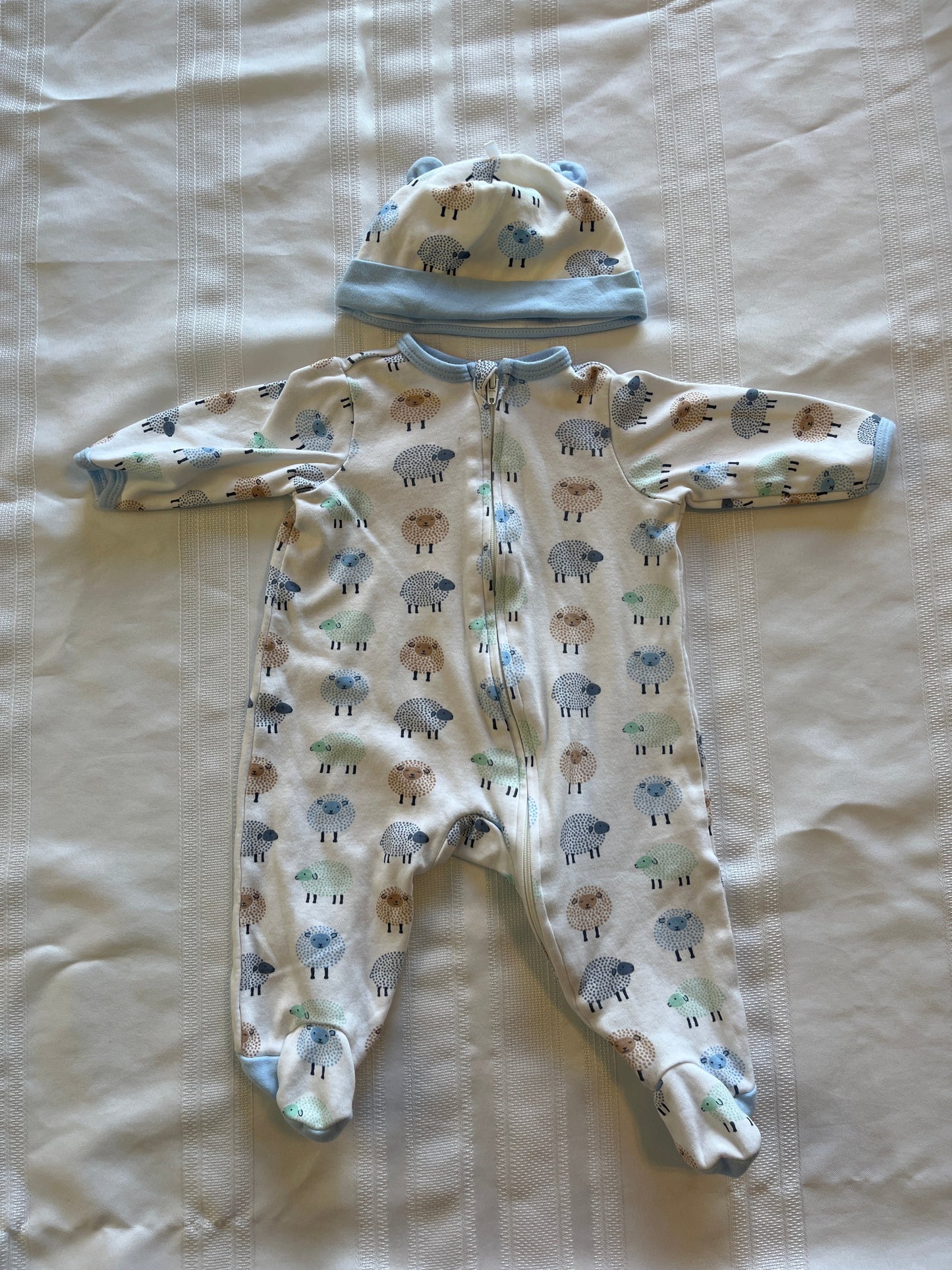 #29 3 mo Little Me footed onsie. With hat EUC