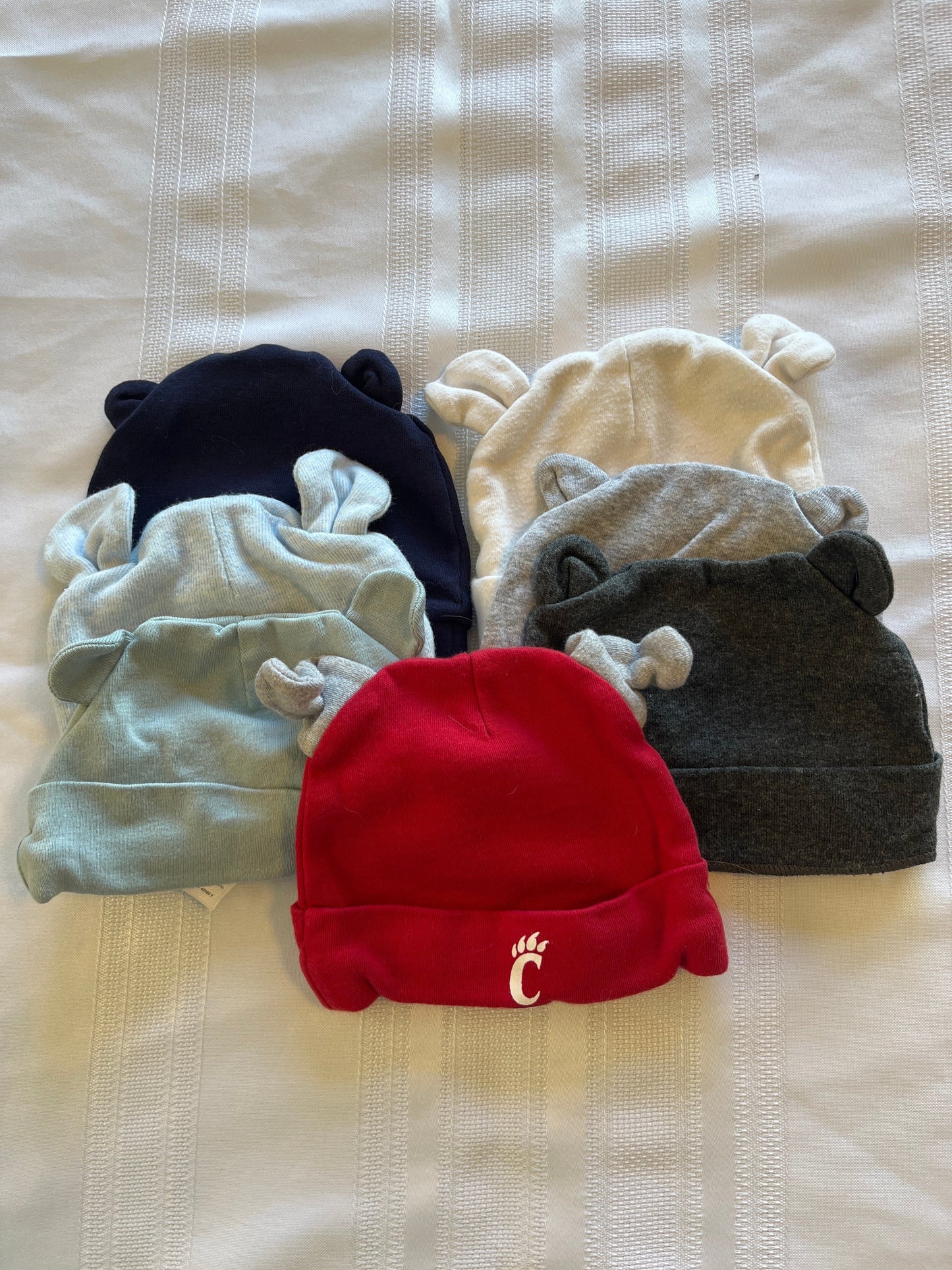 #29 0-3 mo ear hats (including Cinti Bearcat hat) EUC