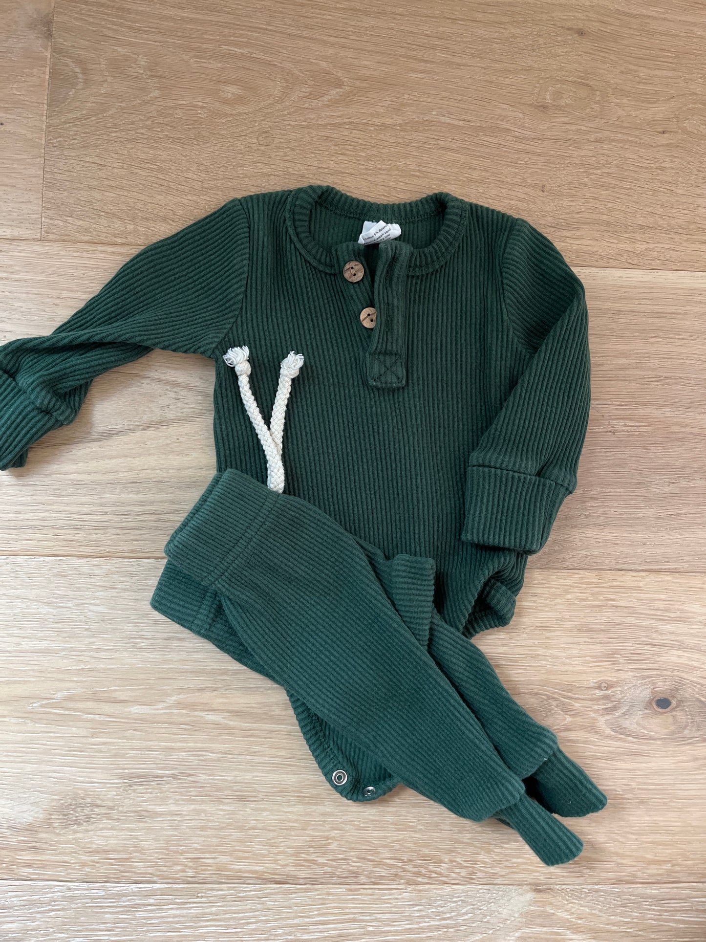#110 Little One Shop Boys 0-3 Months Ribbed Green Set