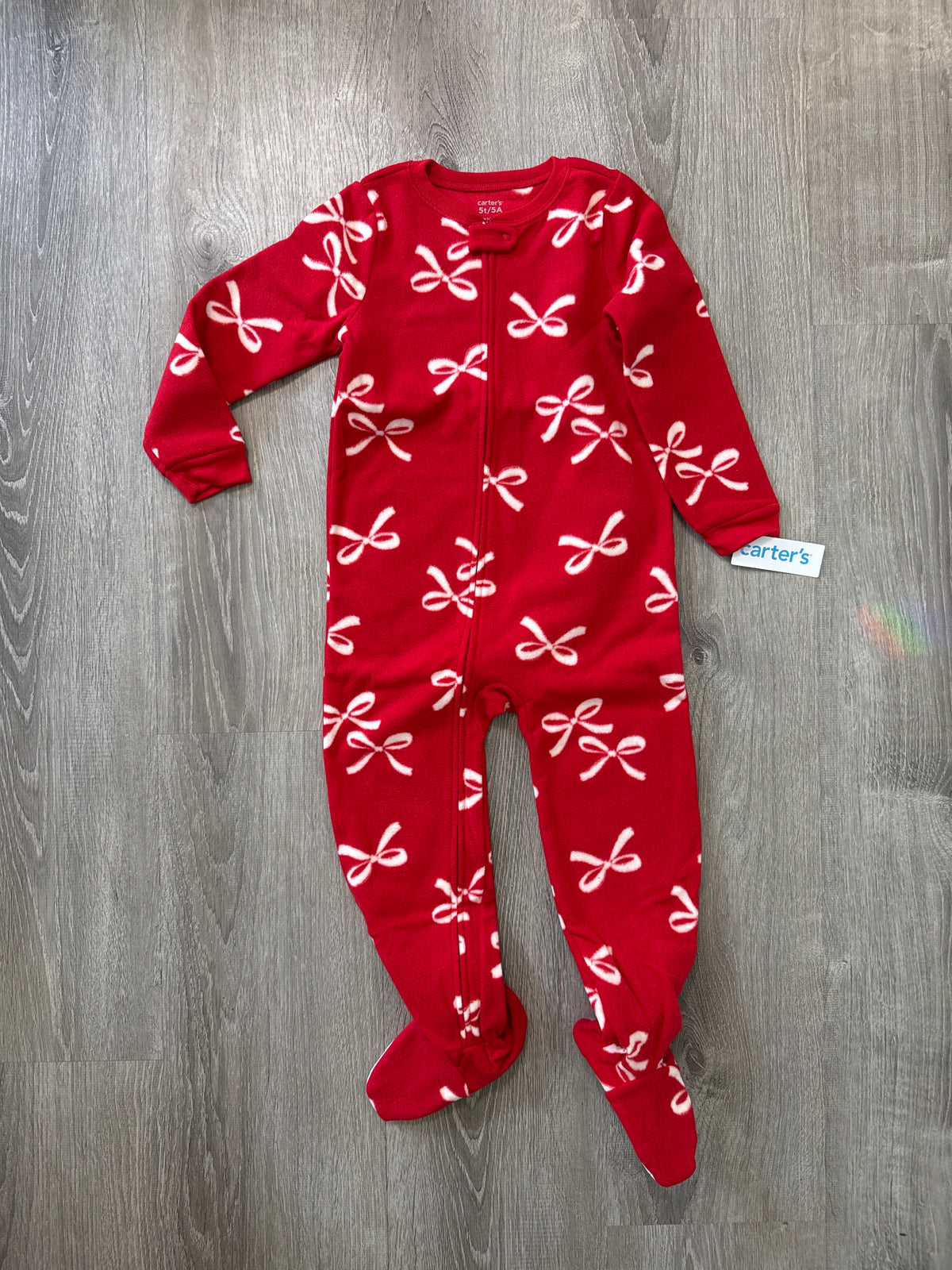 #149 Carters 5T bow fleece footie pajama NWT