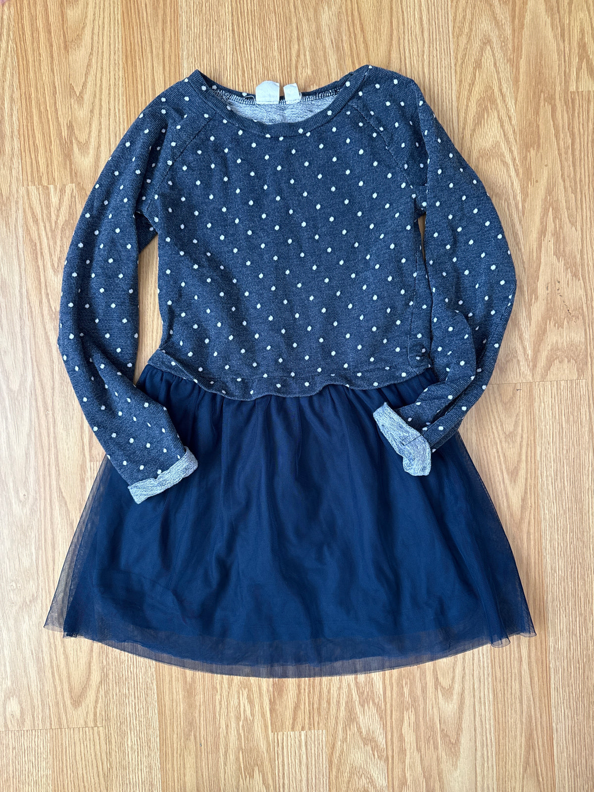 #87 gap medium size 8 girls blue polka dot tulle dress VGUC