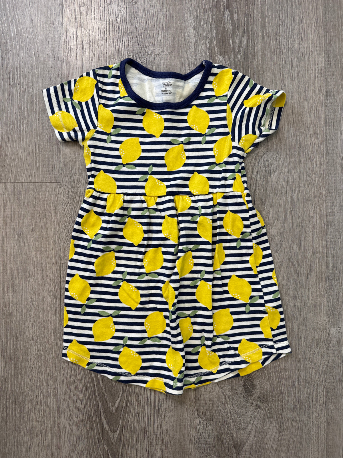 #149 Girls lemon navy striped dresses size 5
