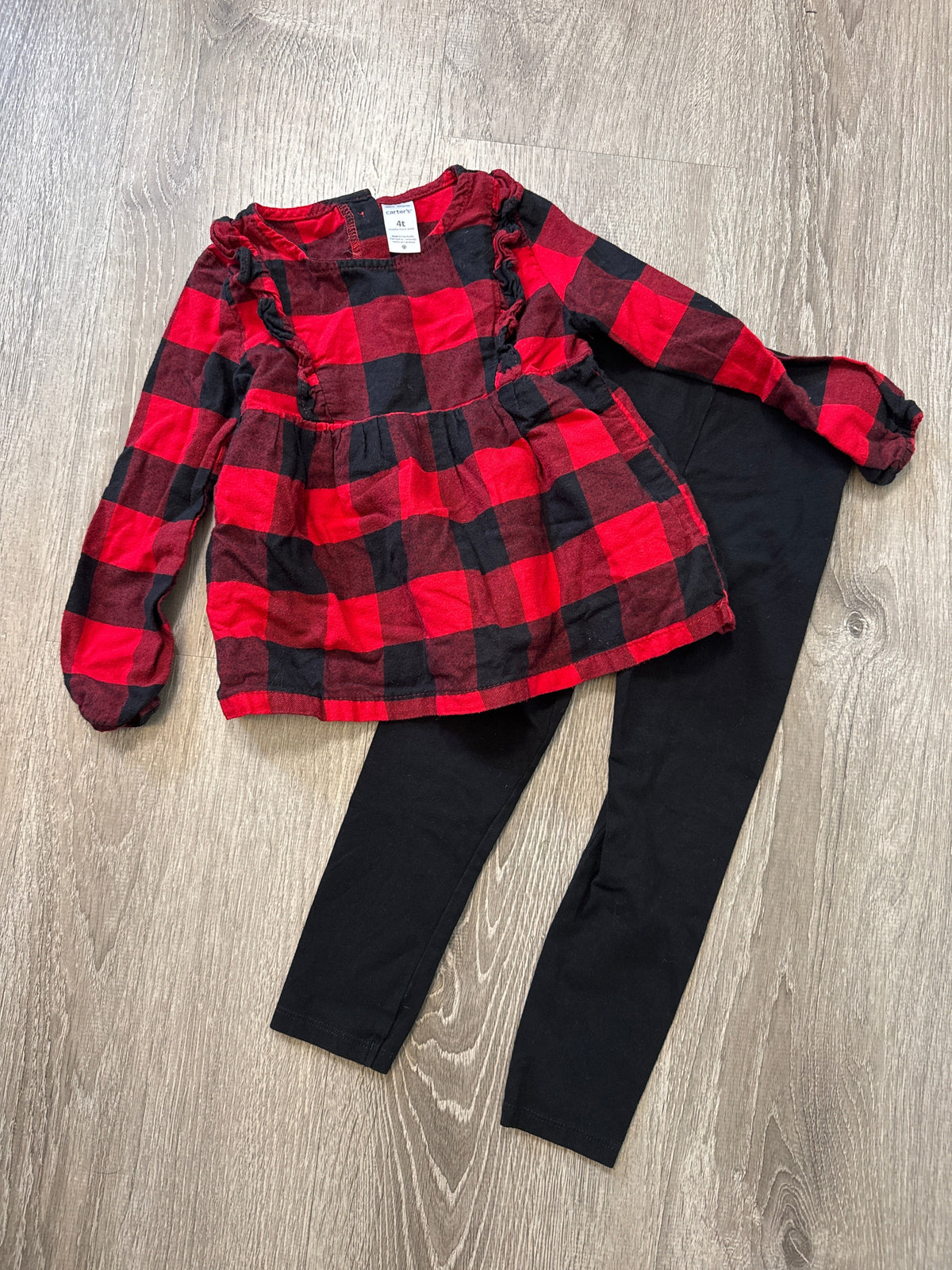 #149 Girls carters 4T buffalo plaid shirt and legging s