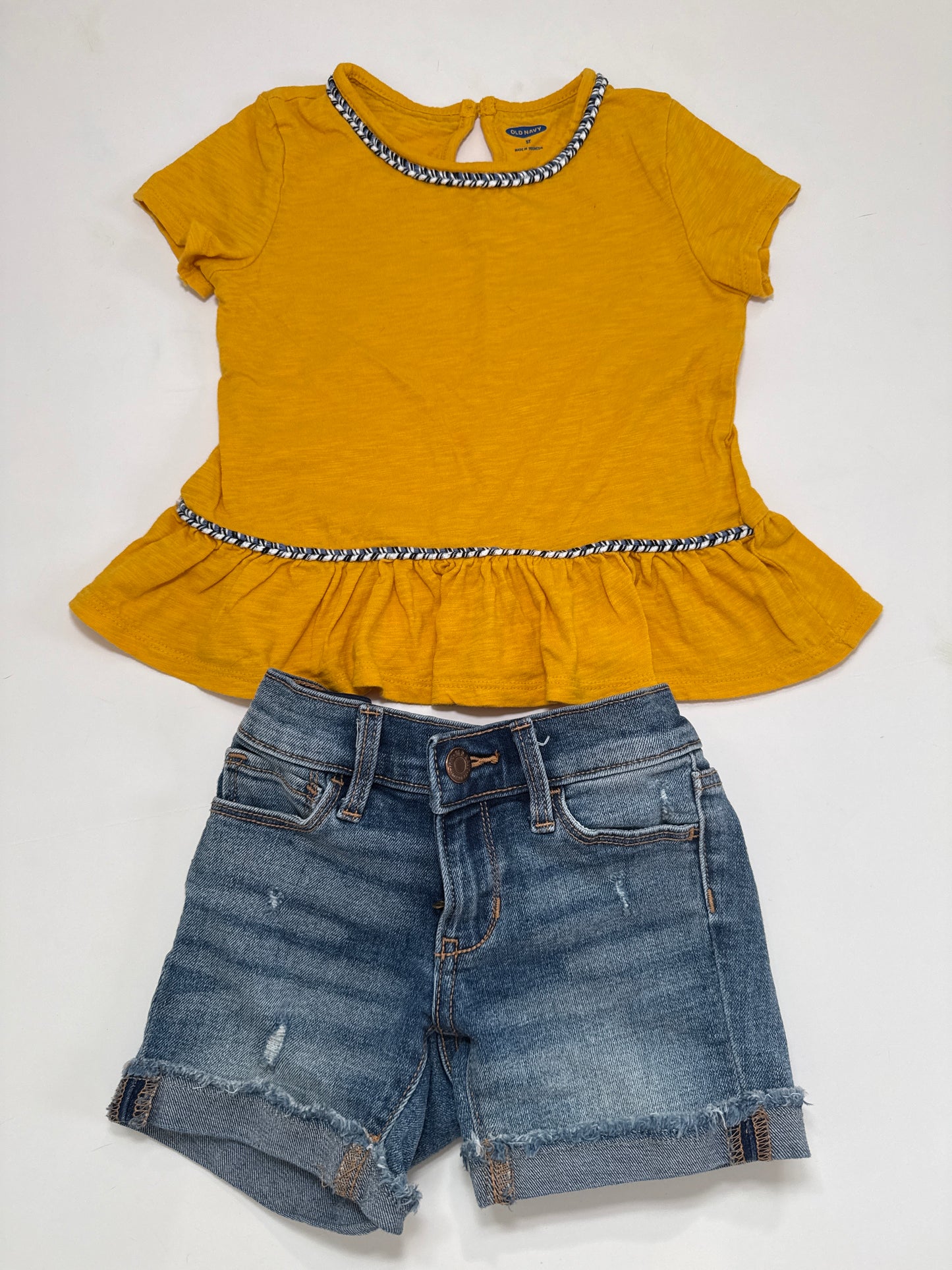 #64 Old Navy Yellow Peplum and Jean Shorts Size 5T