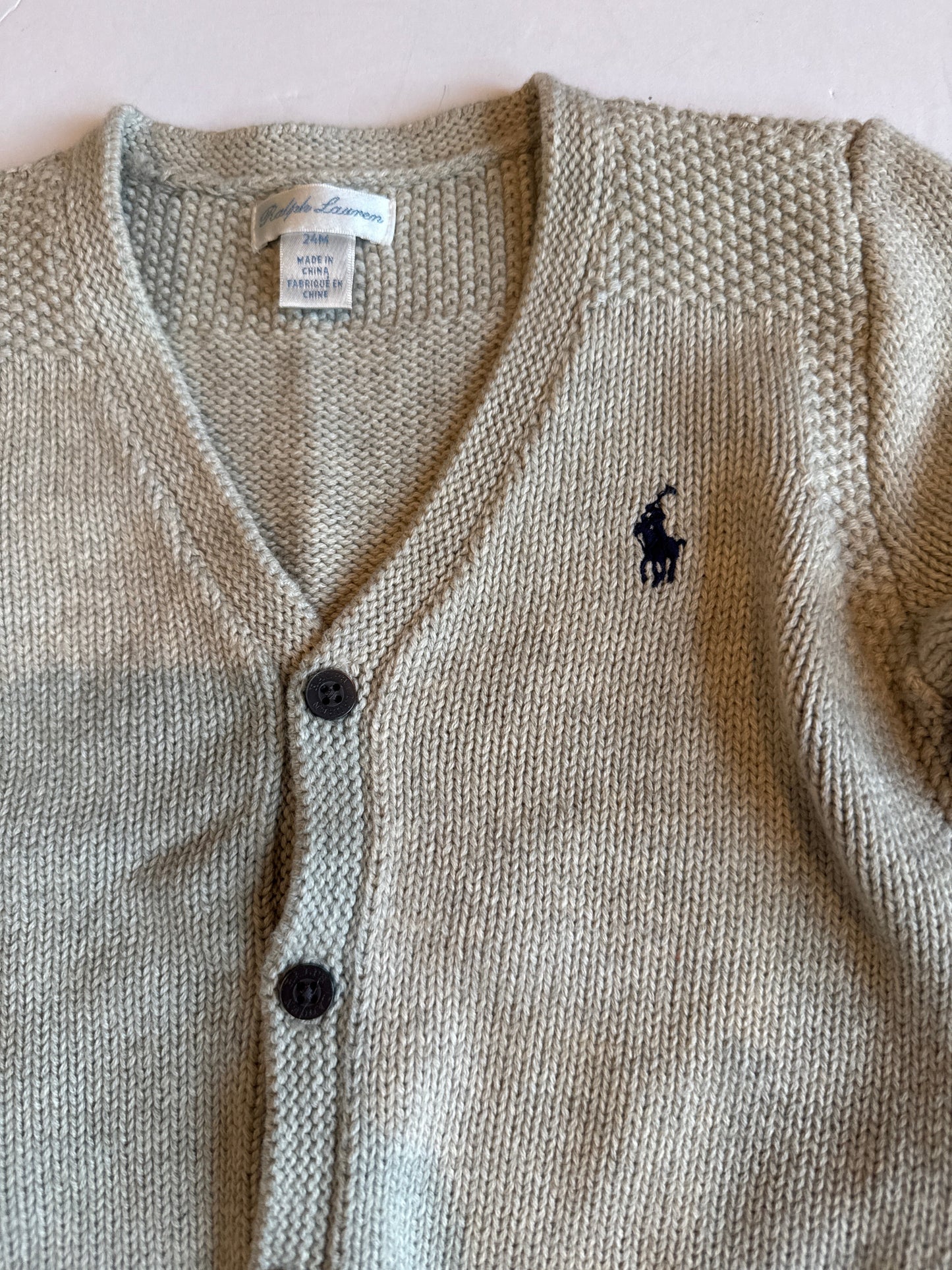 Seller #216 Boys Polo Ralph Lauren khaki cardigan, sz 24 mos EUC