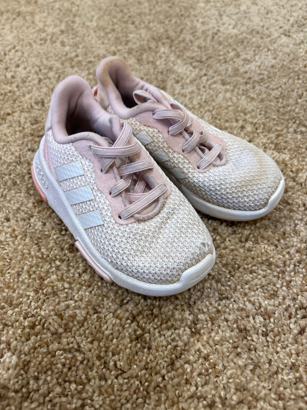 #47, girls Adidas pink/white shoes Kids Size 7