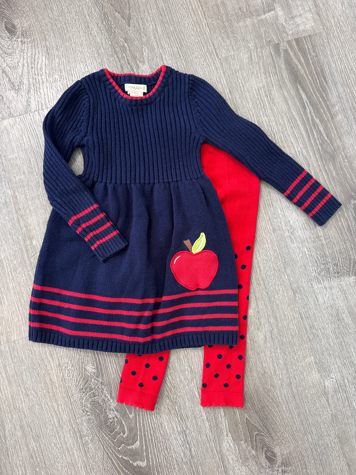 #149 girls 4 apple sweater dress and leggings