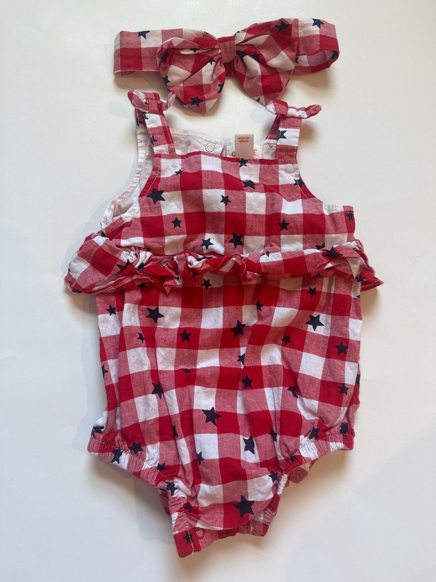 #116 cat and jack red white and blue romper girls 12 months