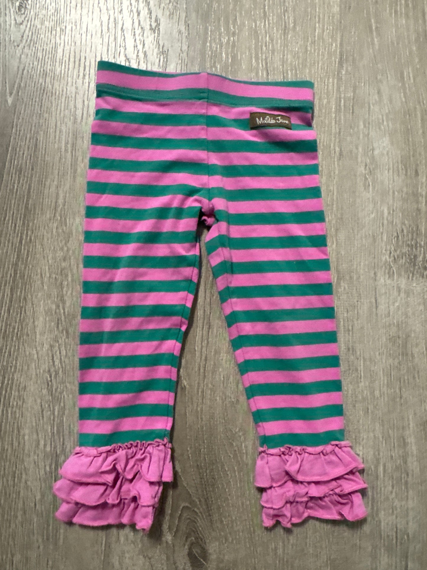#149 Girls 2 Matilda Jane pink and green ruffle leggings