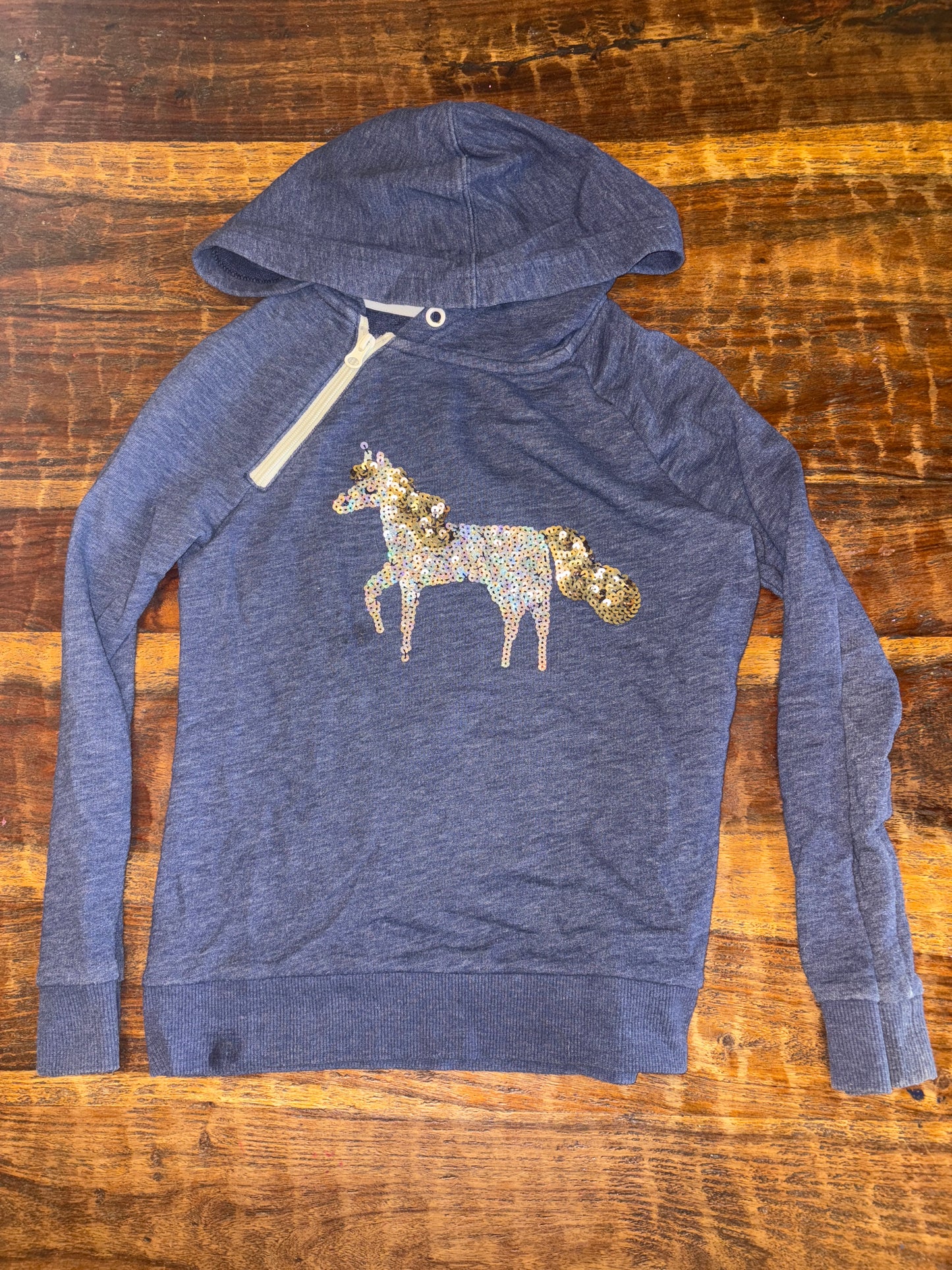 #182 7/8 unicorn zipper detail hoodie