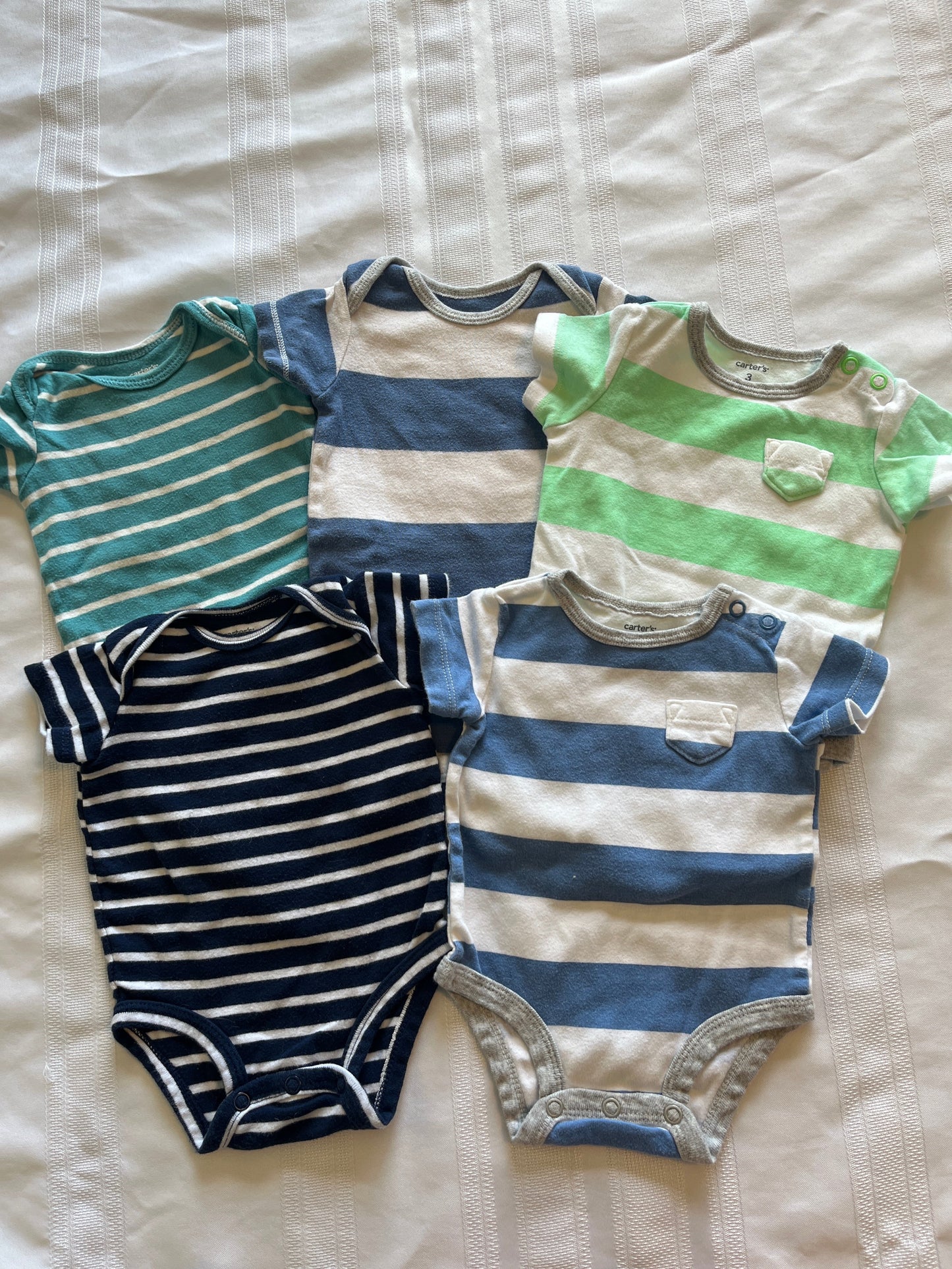 #29 3 mo boys stripes onesie bundle set of 5 EUC