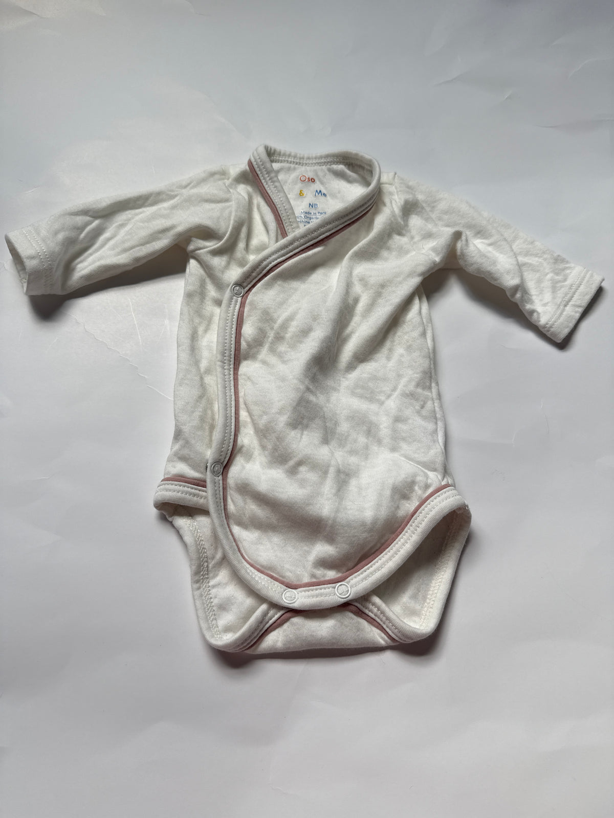 #170 Oso & Me organic cotton cross body pink piping long sleeve one piece girls newborn