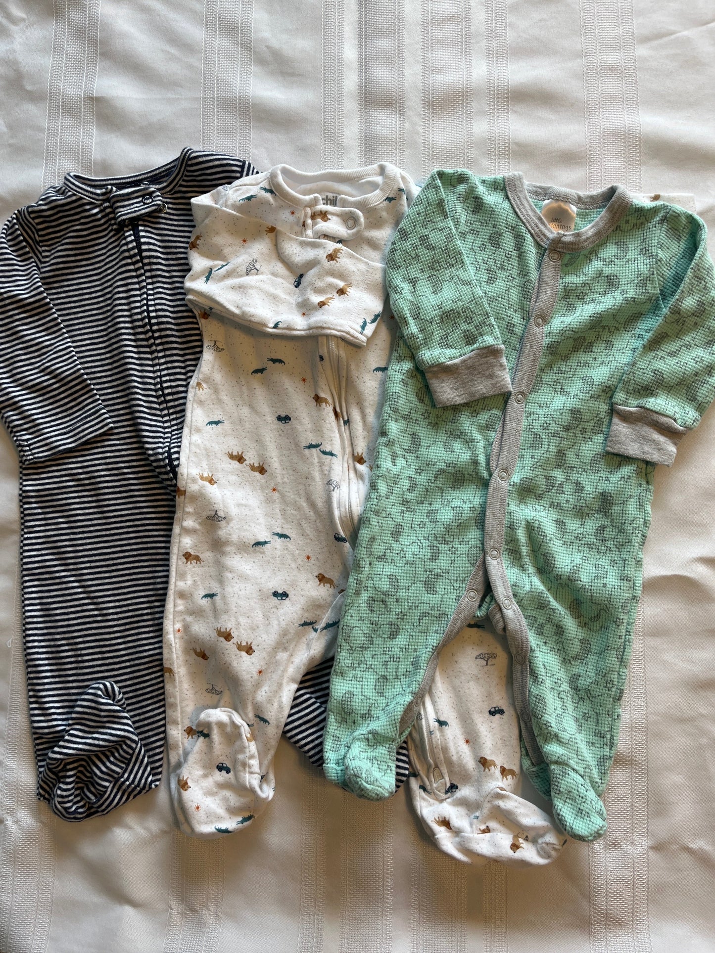 #29 3-6 mo long sleeve footed onesie set of 3 EUC