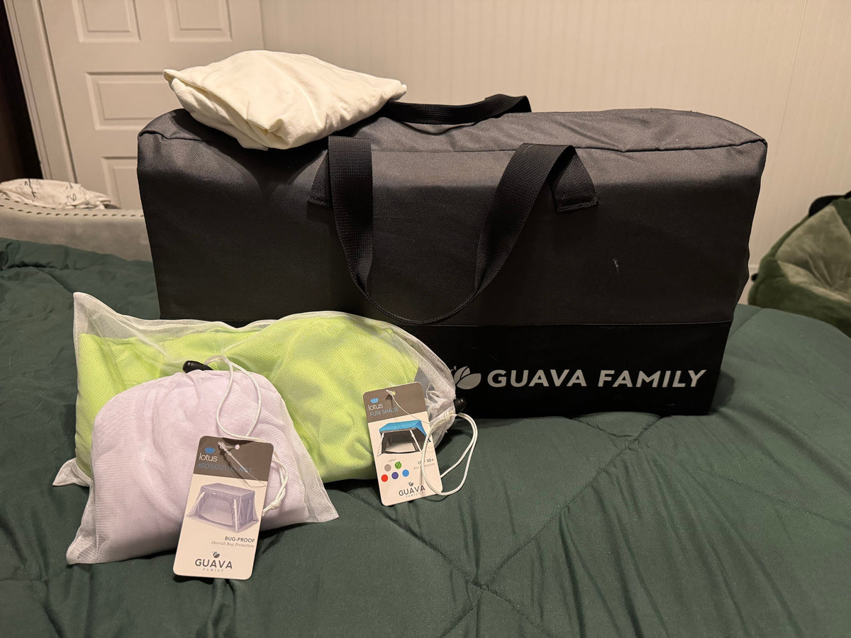 #144 Guava Family Lotus Travel Crib w/ Accessories