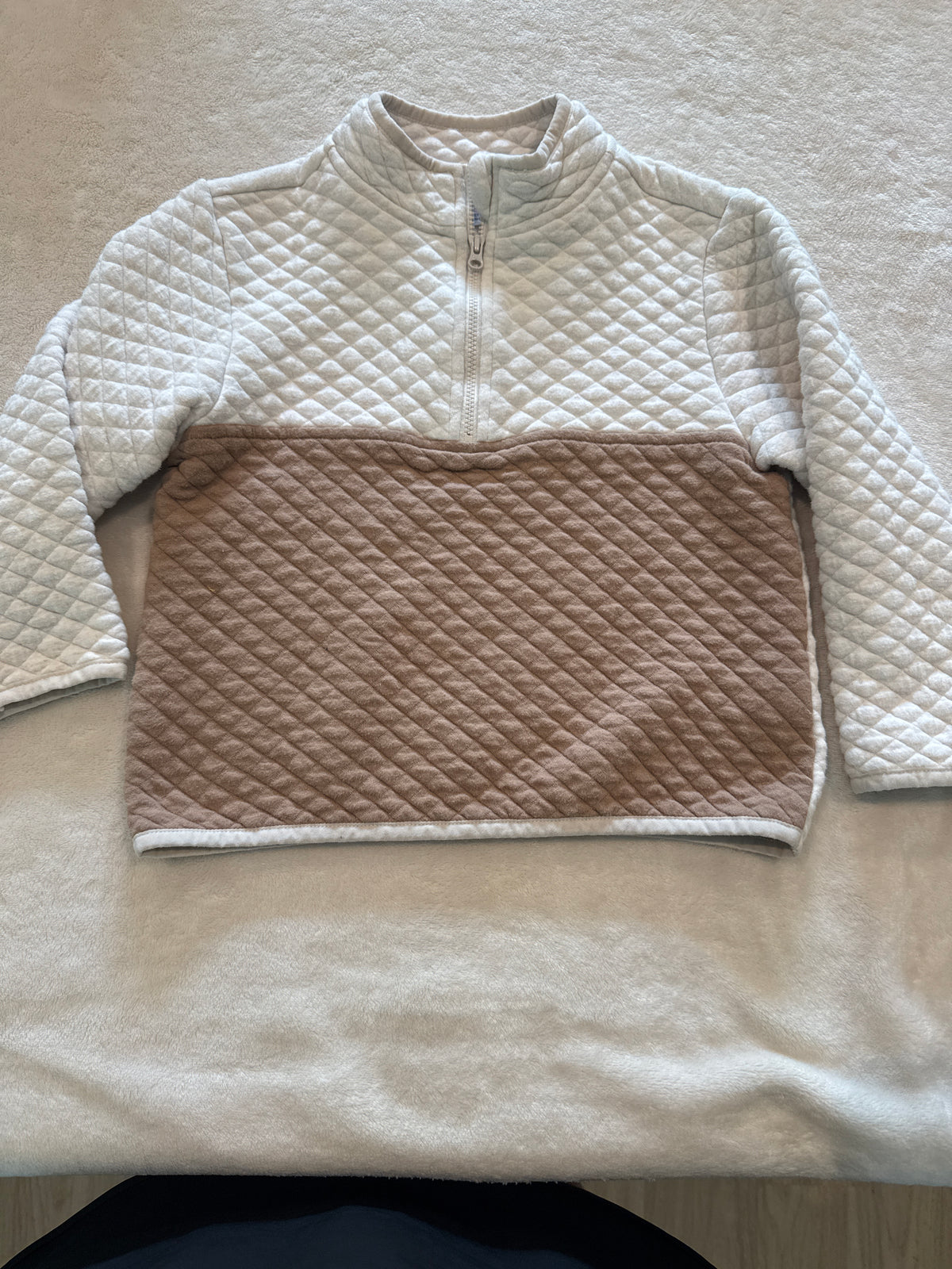 #81 Boys 5 wonder nation cream and tan quarter zip