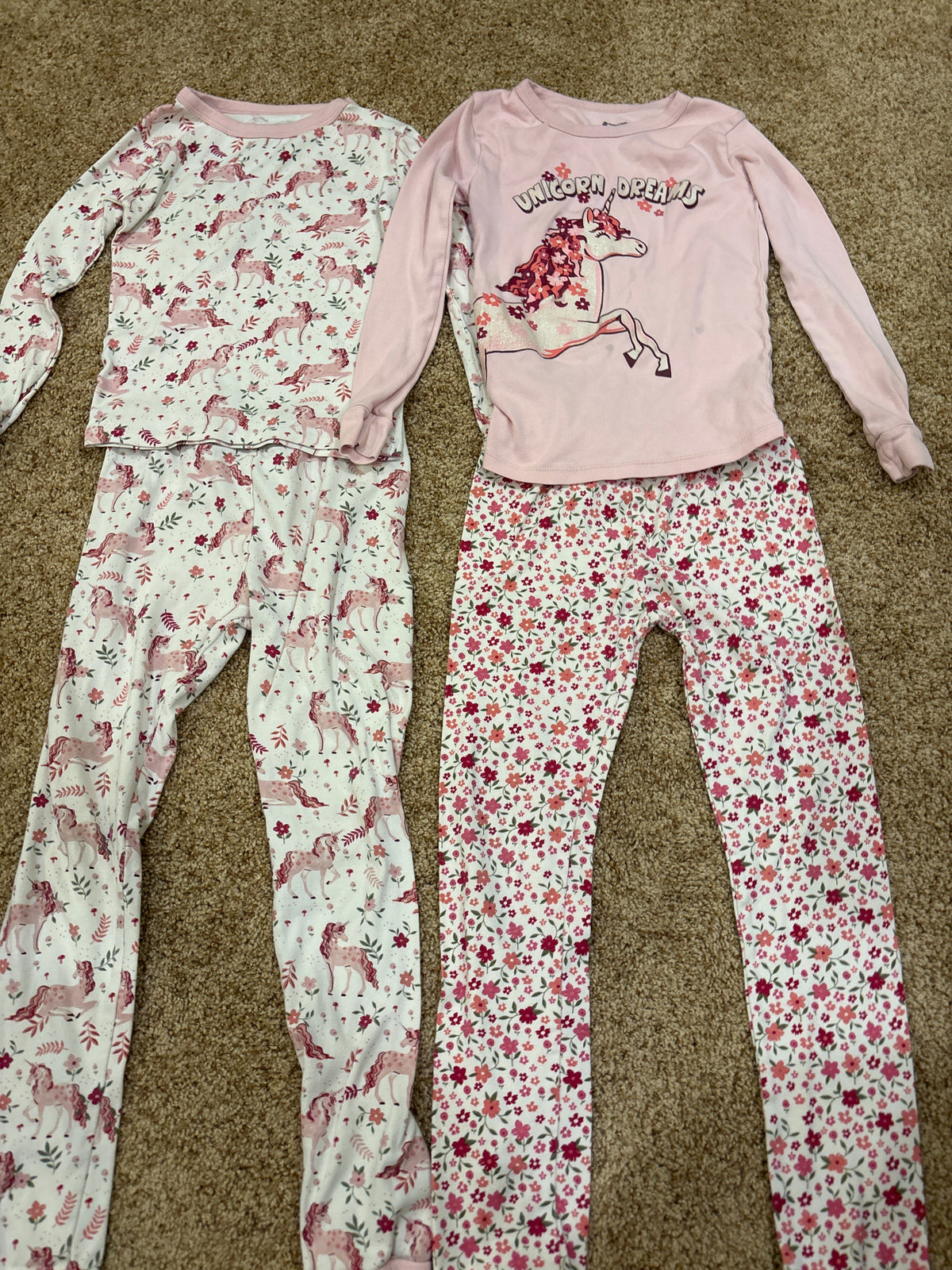 #47, girls size 8, Member’s Mark white and pink unicorn/floral pajamas