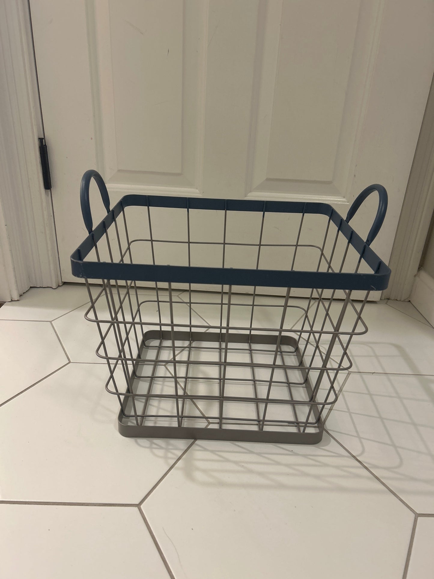 Seller #60, Wire Basket with blue trim