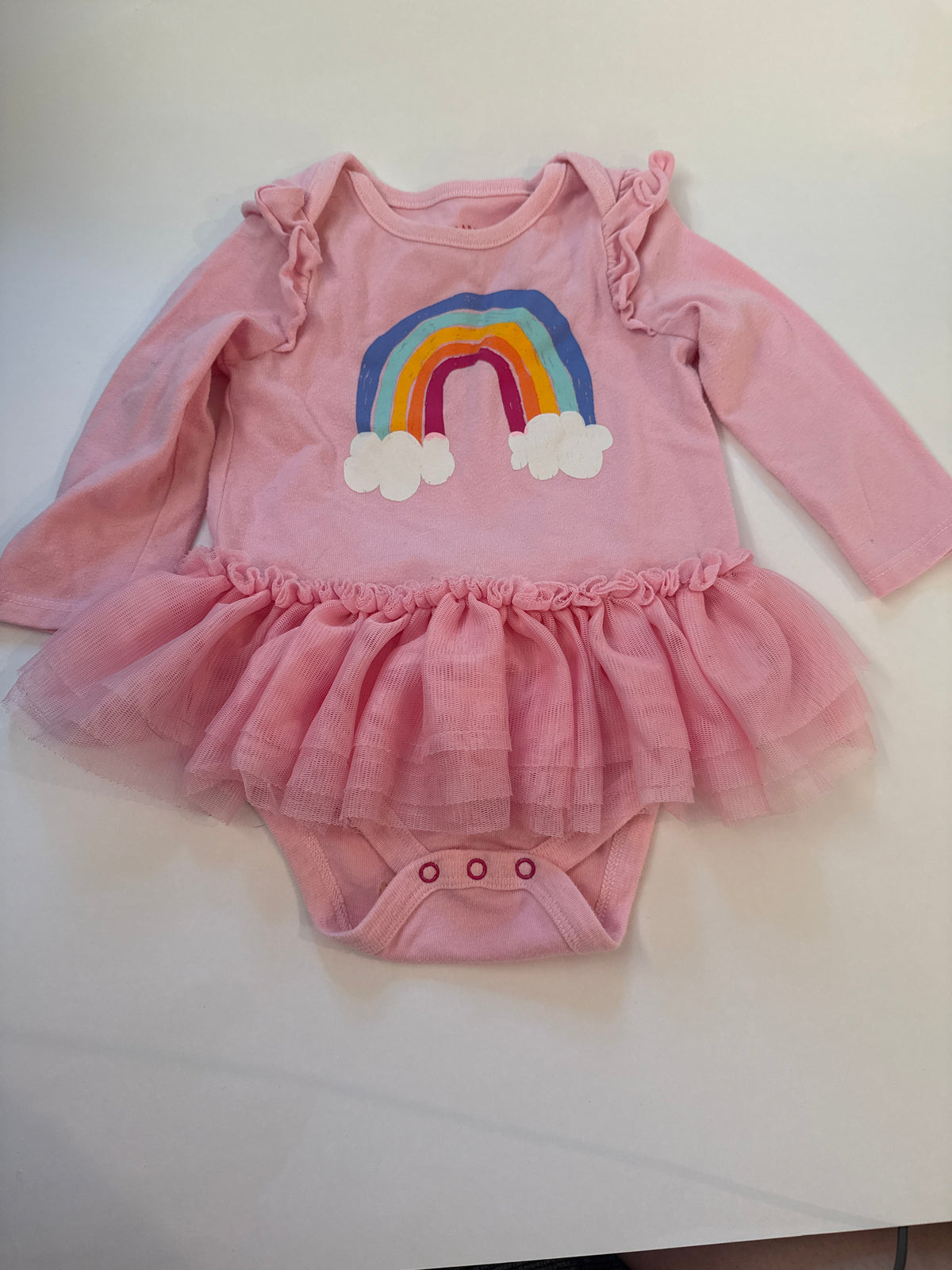 #170 Cat and Jack tulle skirted pink rainbow bodysuit girls 6-9 months