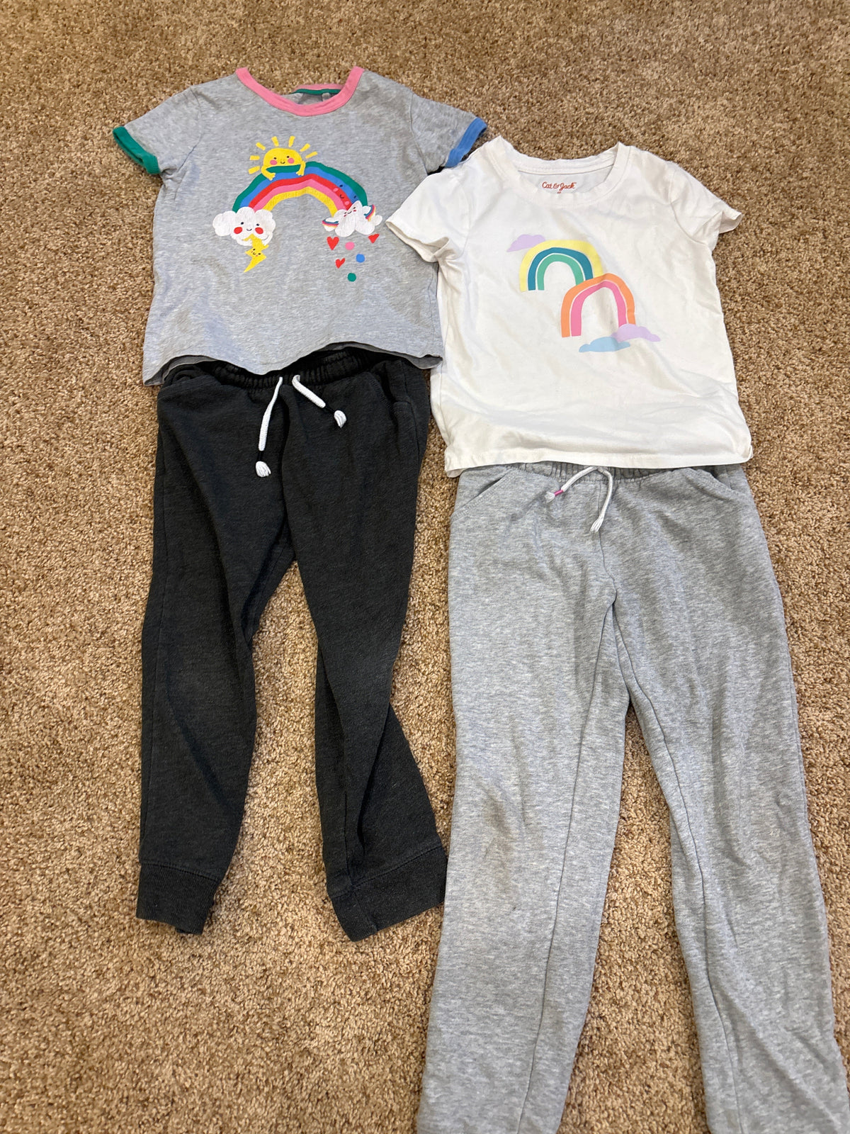#47, girls 5T Cat and Jack pants and white top, Mini Boden rainbow top