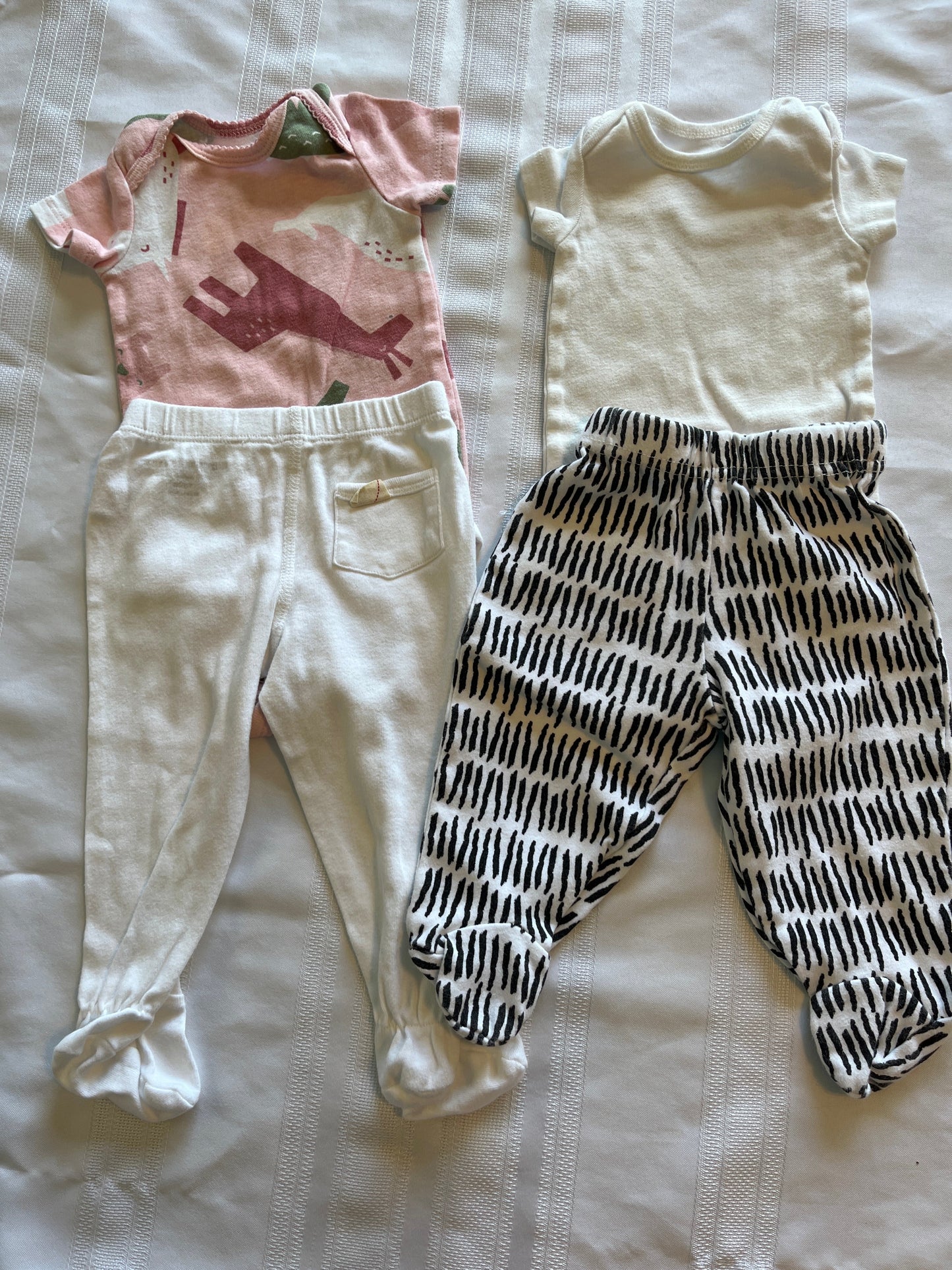 #29 girls 3 mo 2 piece footed outfits set of 2 EUC