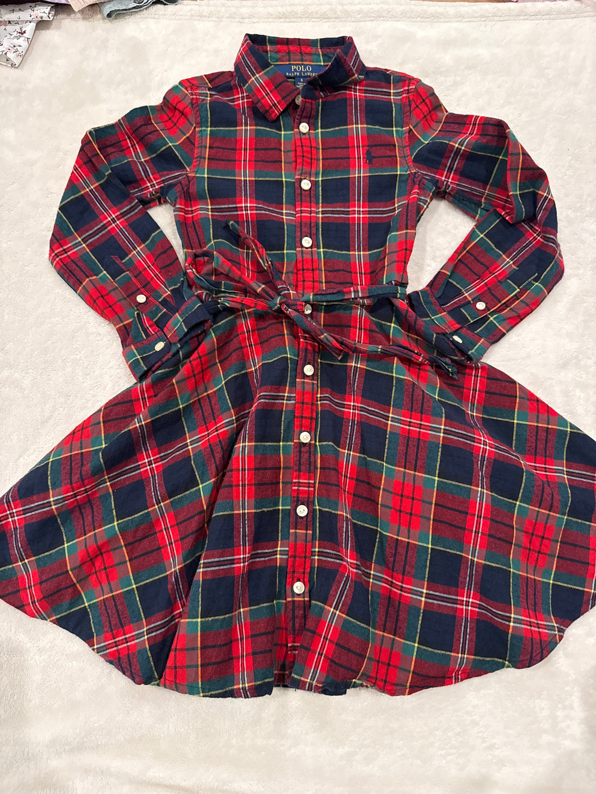 #81 Girls 6 Polo RL Christmas Plaid Dress