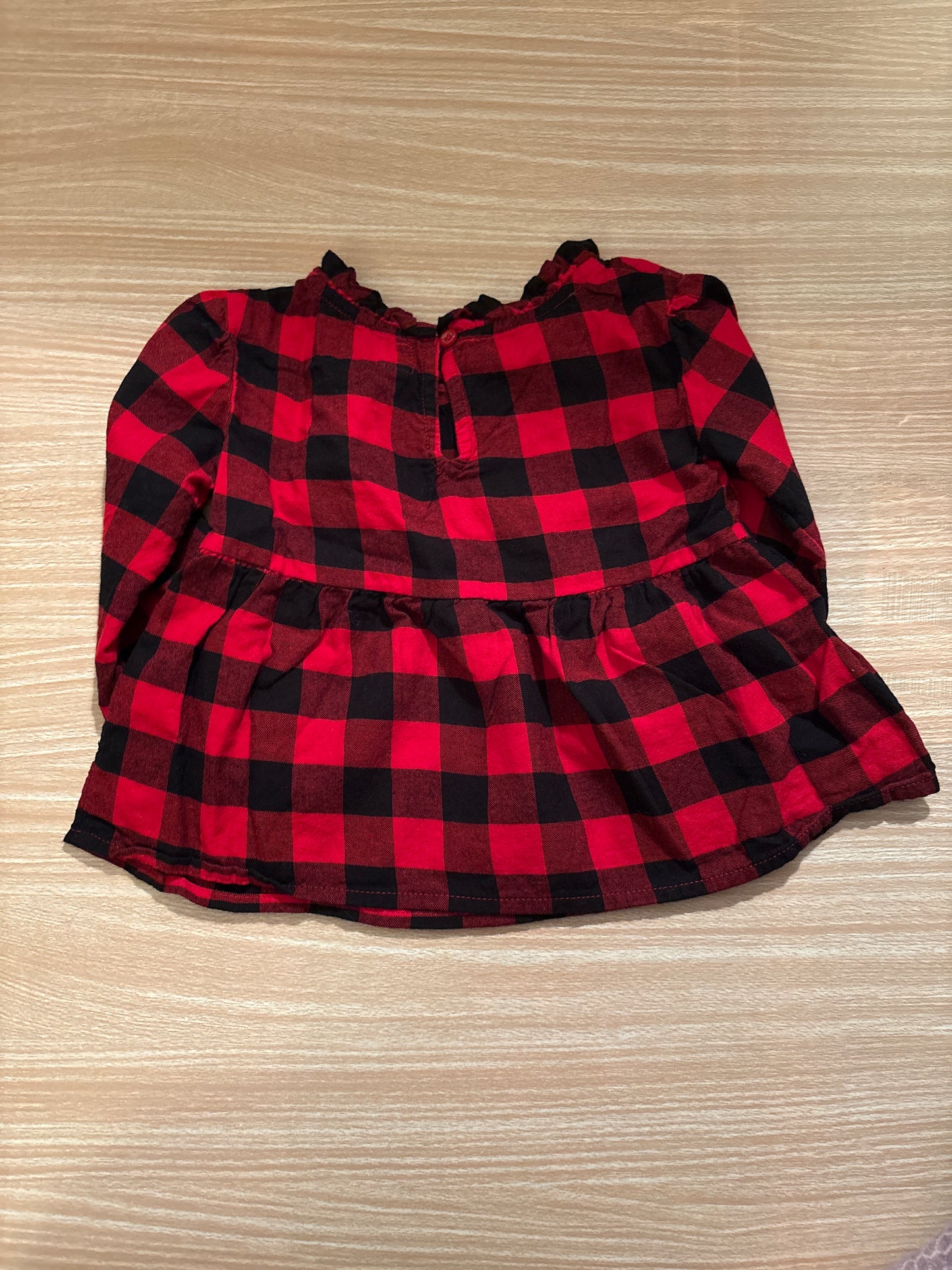 #102 GAP Black and Red Plaid Girls Peplum Flannel Top Size 3 Years
